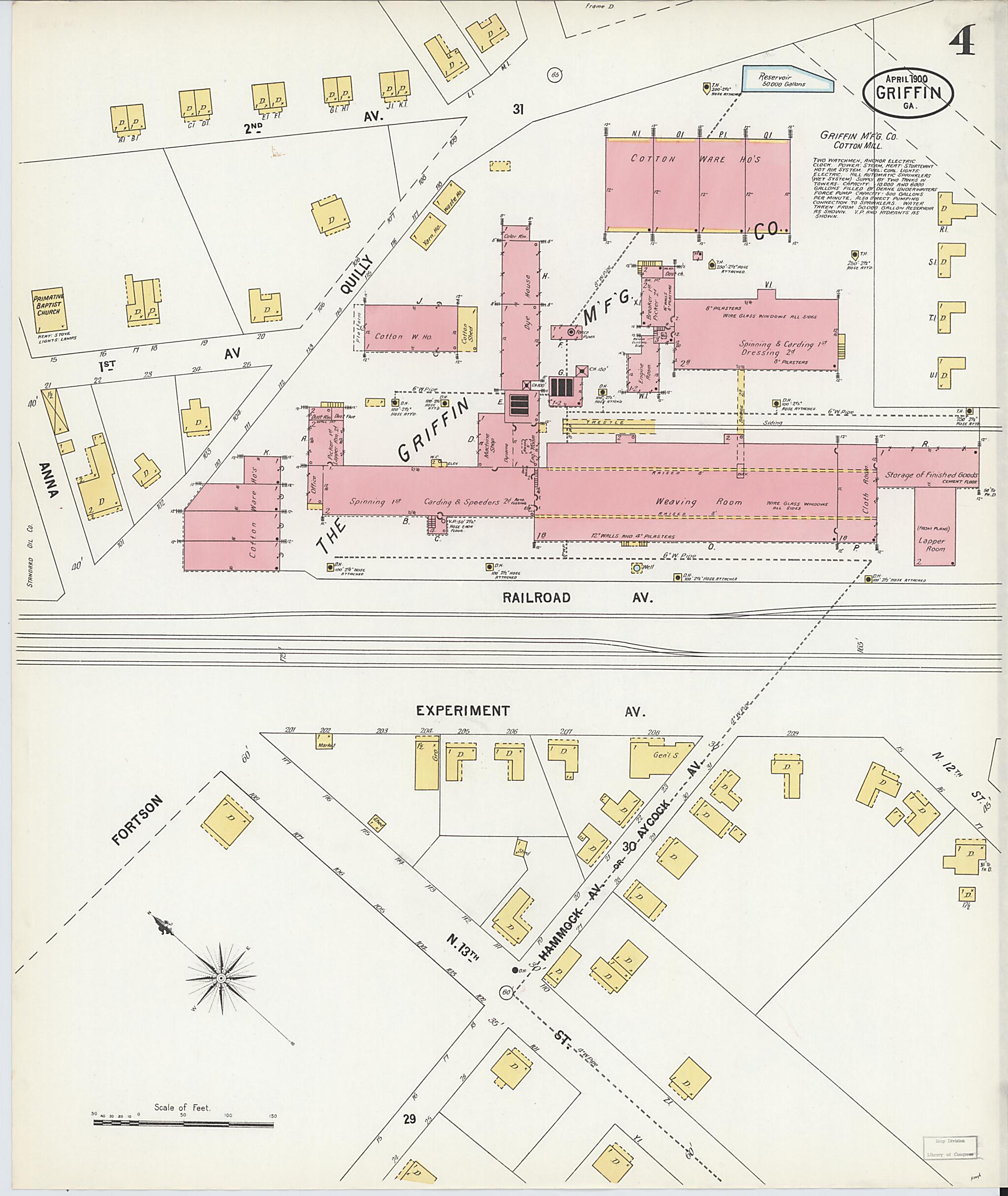 This old map of Griffin, Spalding County, Georgia was created by Sanborn Map Company in 1900