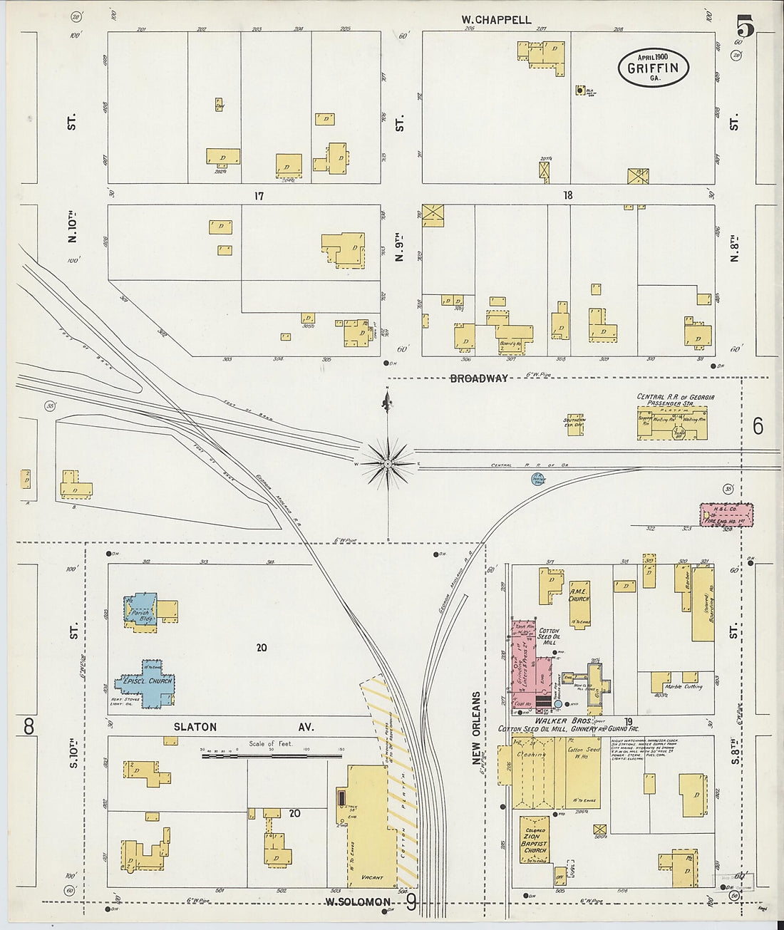 This old map of Griffin, Spalding County, Georgia was created by Sanborn Map Company in 1900