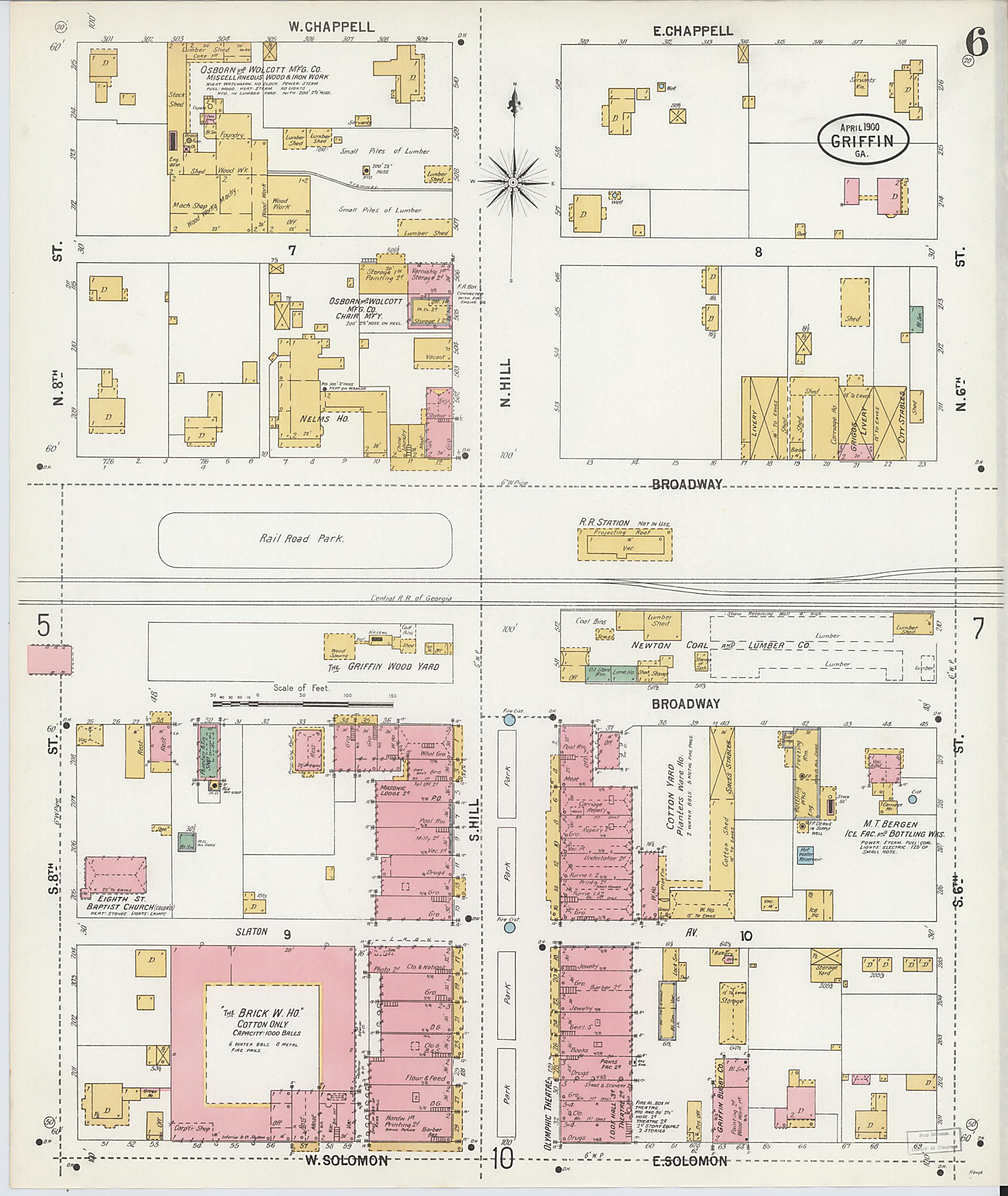 This old map of Griffin, Spalding County, Georgia was created by Sanborn Map Company in 1900