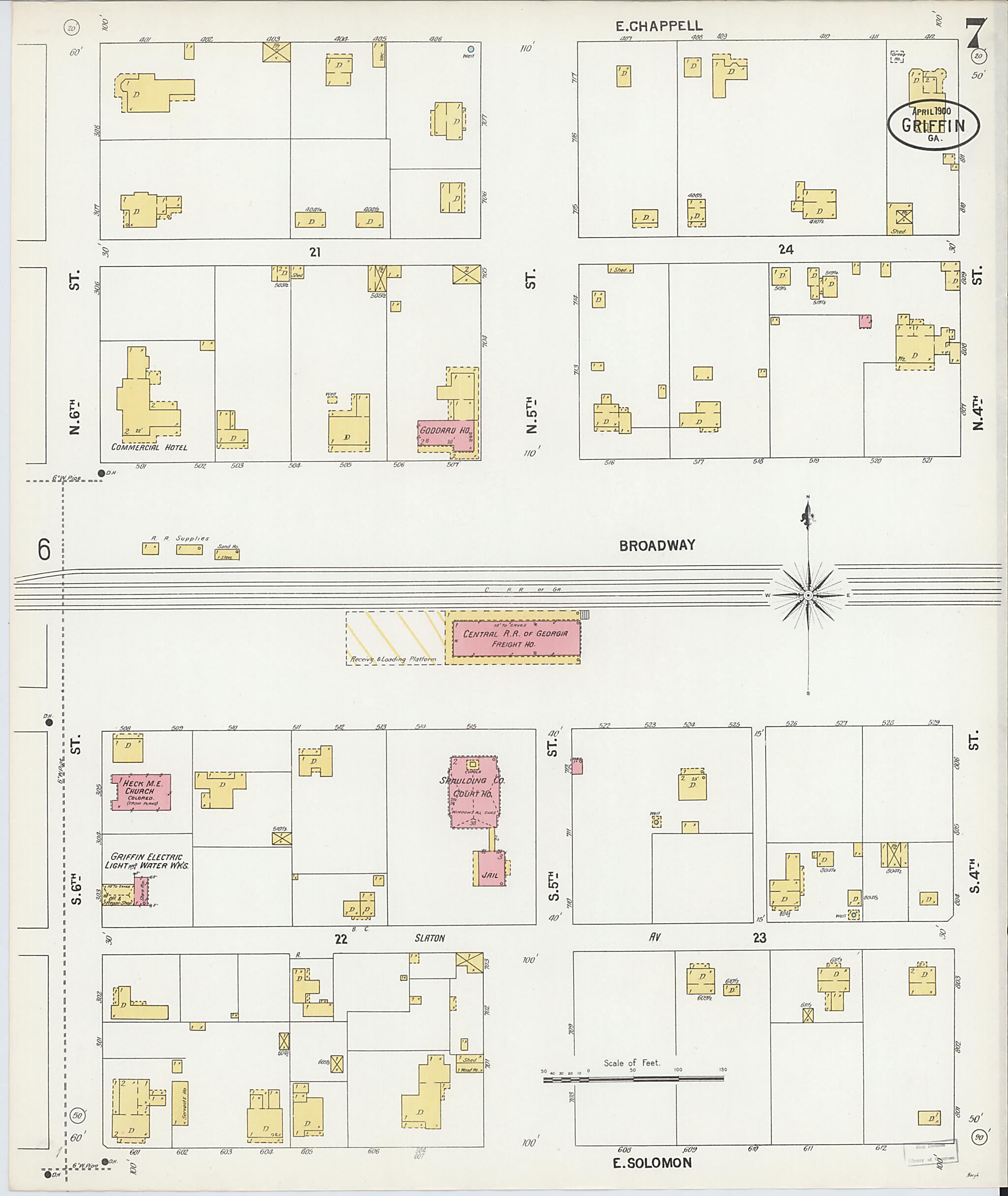 This old map of Griffin, Spalding County, Georgia was created by Sanborn Map Company in 1900