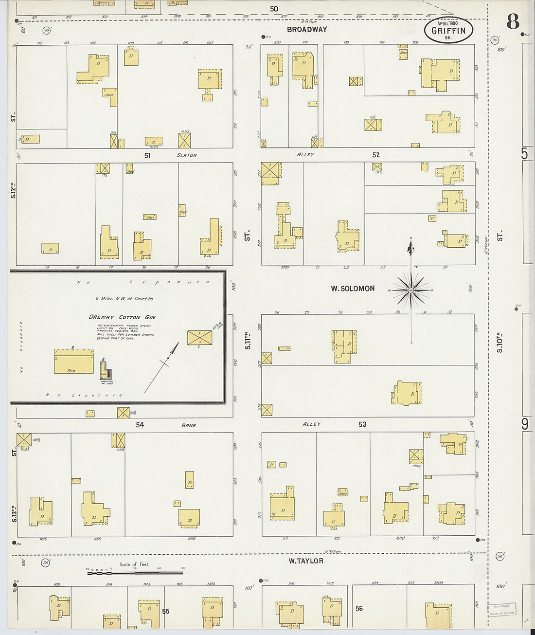 This old map of Griffin, Spalding County, Georgia was created by Sanborn Map Company in 1900