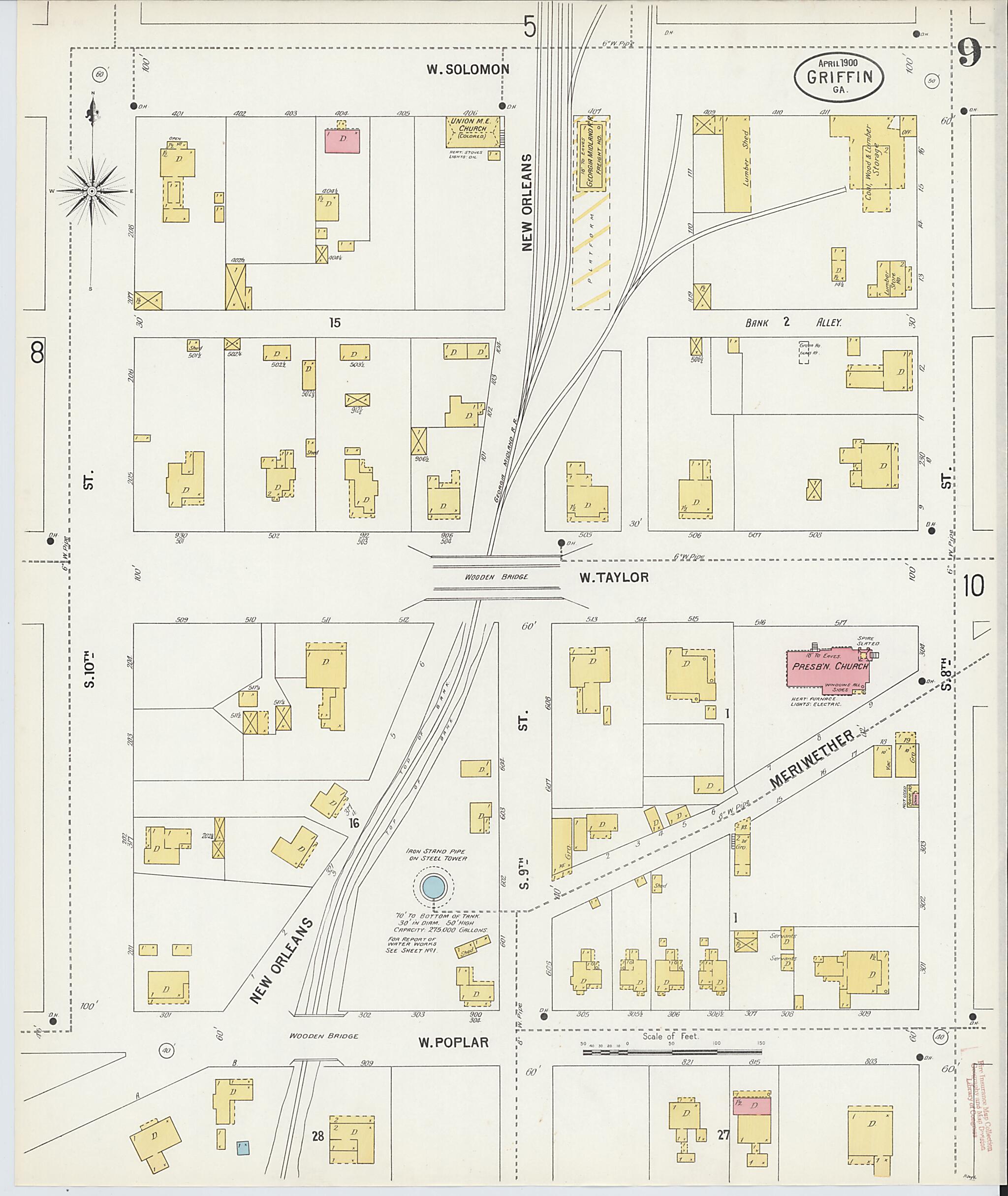 This old map of Griffin, Spalding County, Georgia was created by Sanborn Map Company in 1900