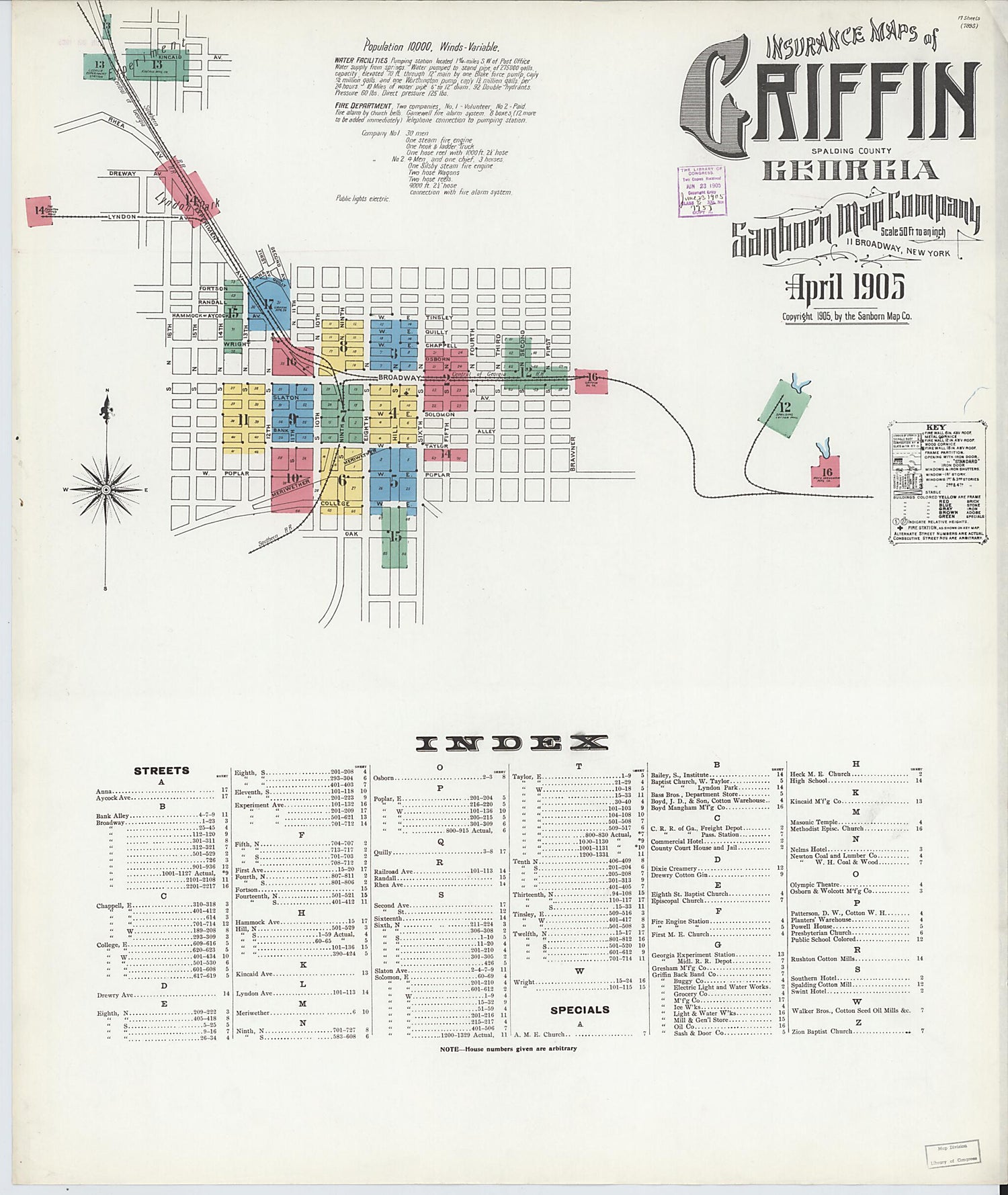 This old map of Griffin, Spalding County, Georgia was created by Sanborn Map Company in 1905