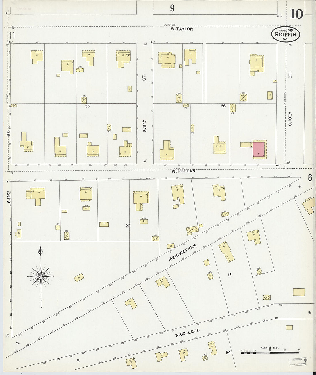 This old map of Griffin, Spalding County, Georgia was created by Sanborn Map Company in 1905