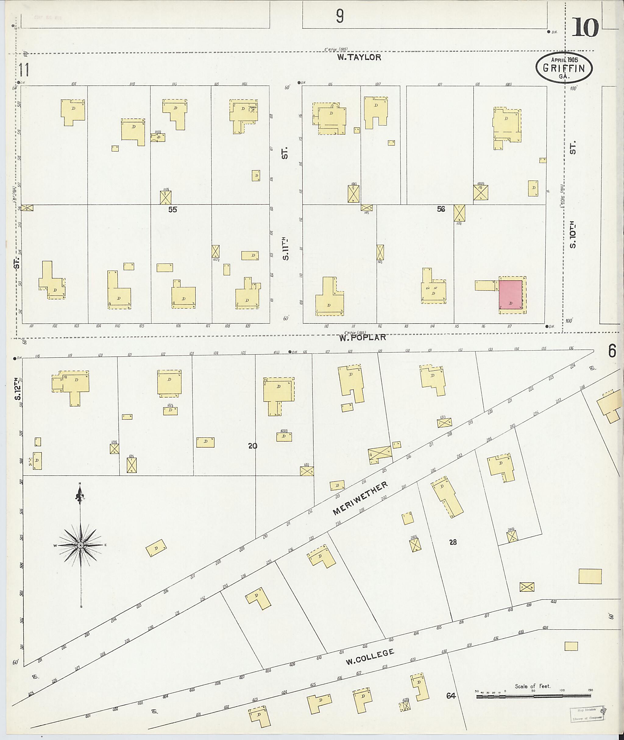 This old map of Griffin, Spalding County, Georgia was created by Sanborn Map Company in 1905