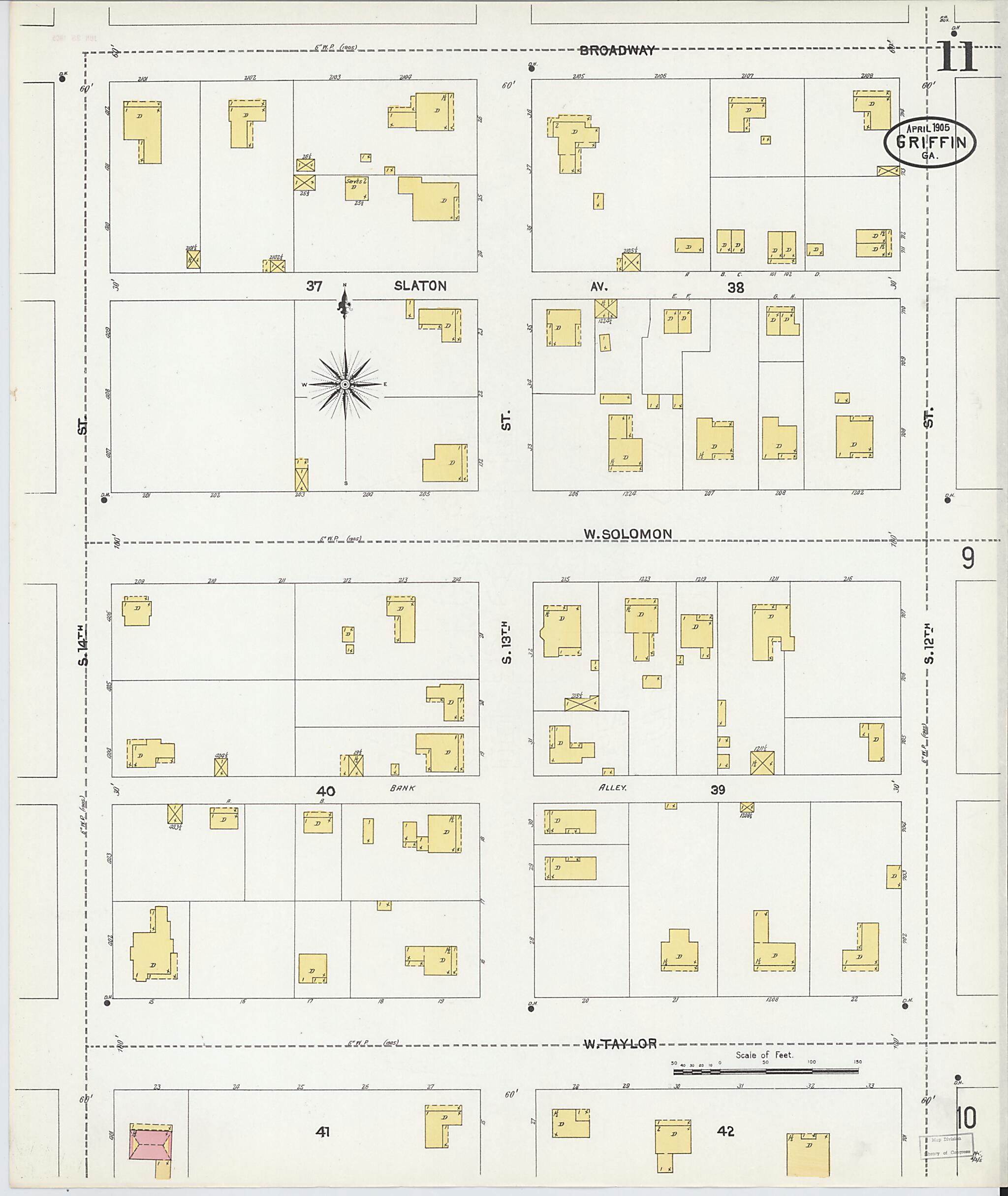 This old map of Griffin, Spalding County, Georgia was created by Sanborn Map Company in 1905