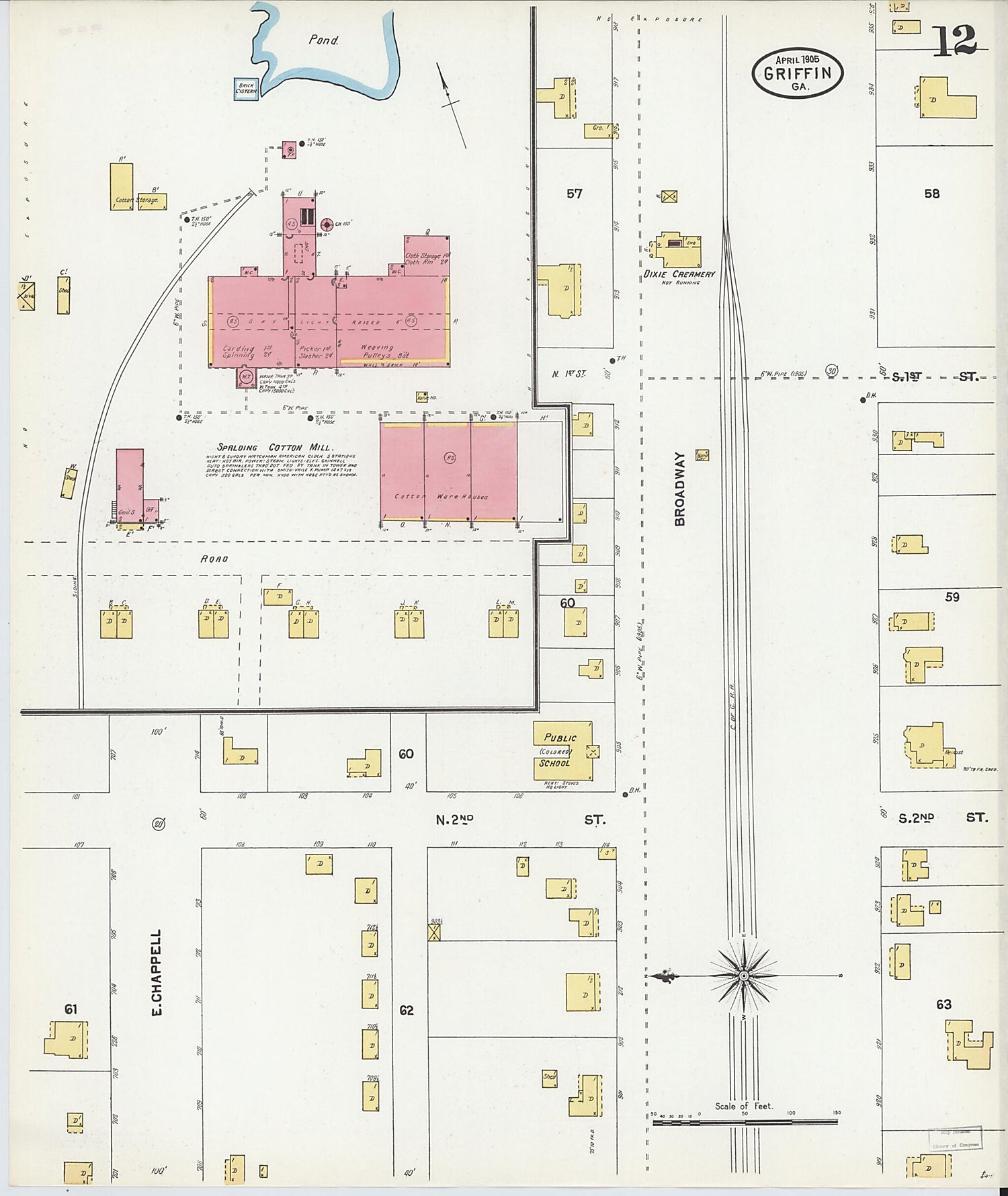 This old map of Griffin, Spalding County, Georgia was created by Sanborn Map Company in 1905