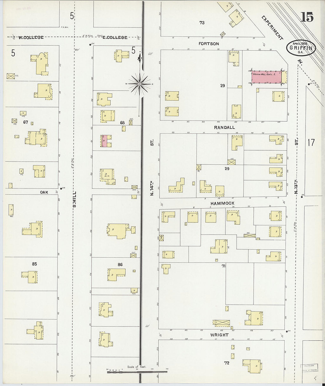 This old map of Griffin, Spalding County, Georgia was created by Sanborn Map Company in 1905