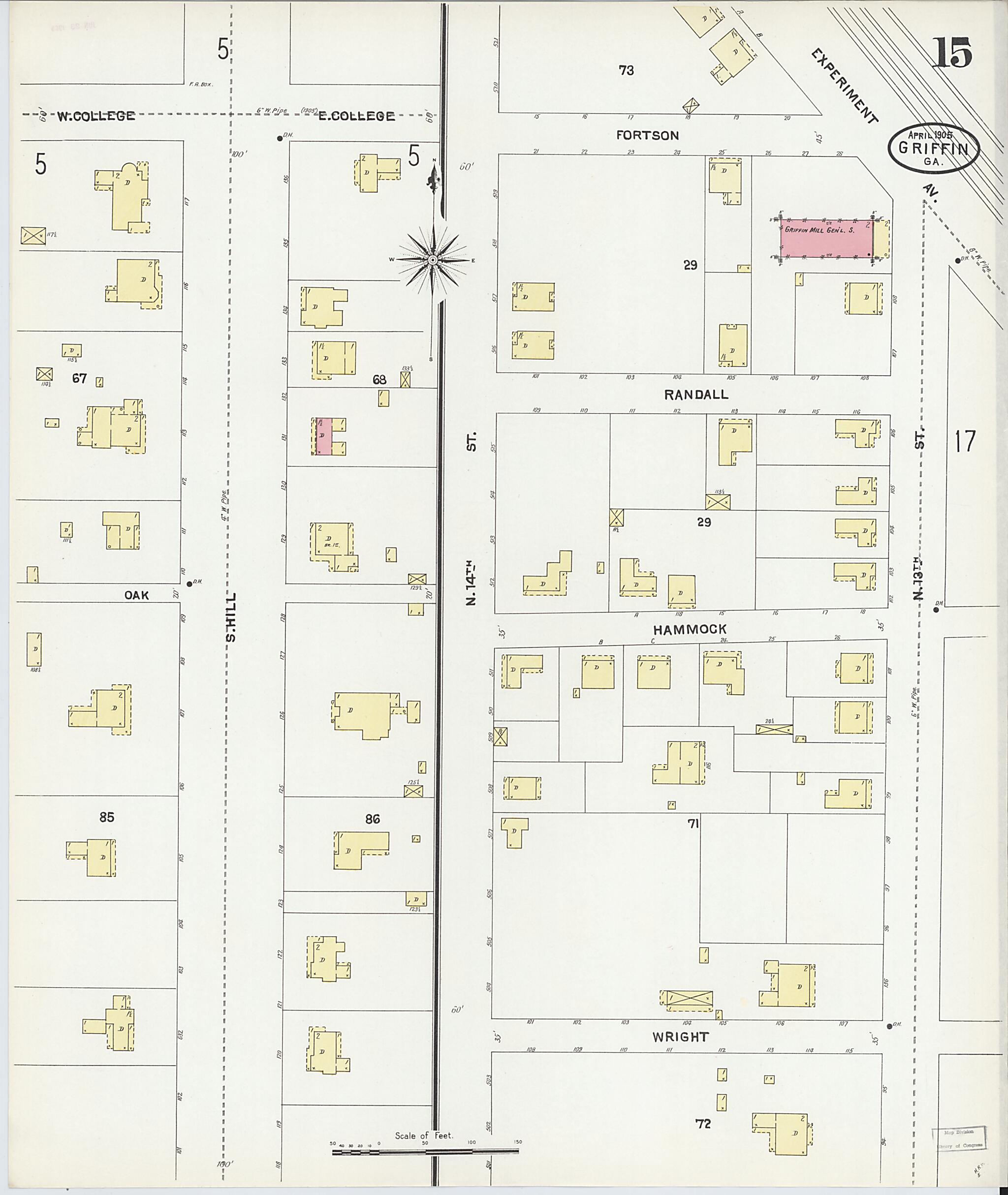 This old map of Griffin, Spalding County, Georgia was created by Sanborn Map Company in 1905