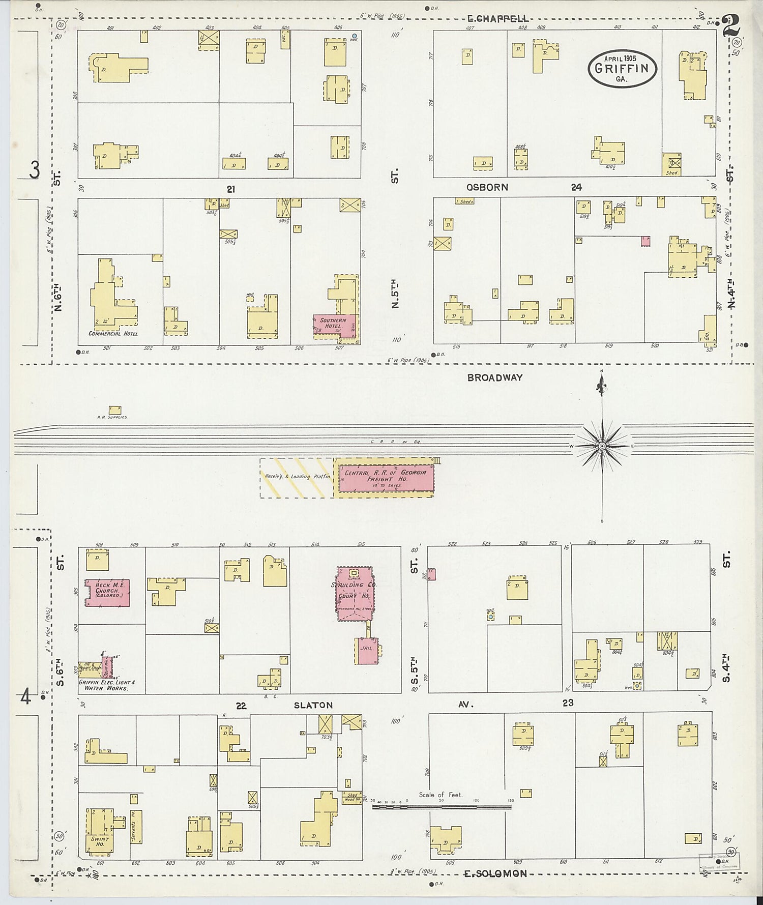 This old map of Griffin, Spalding County, Georgia was created by Sanborn Map Company in 1905