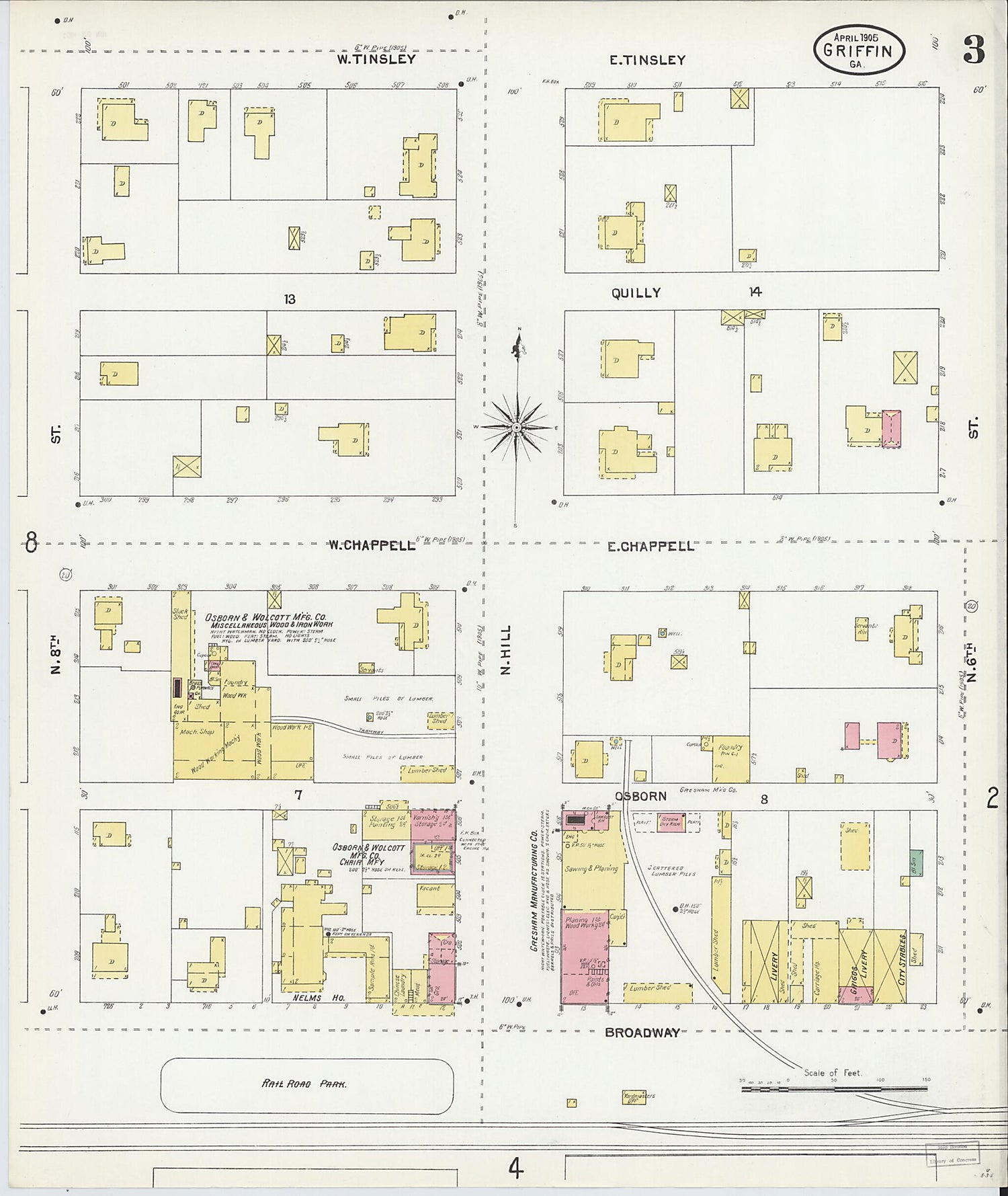 This old map of Griffin, Spalding County, Georgia was created by Sanborn Map Company in 1905