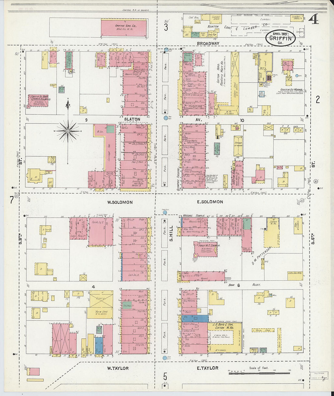 This old map of Griffin, Spalding County, Georgia was created by Sanborn Map Company in 1905