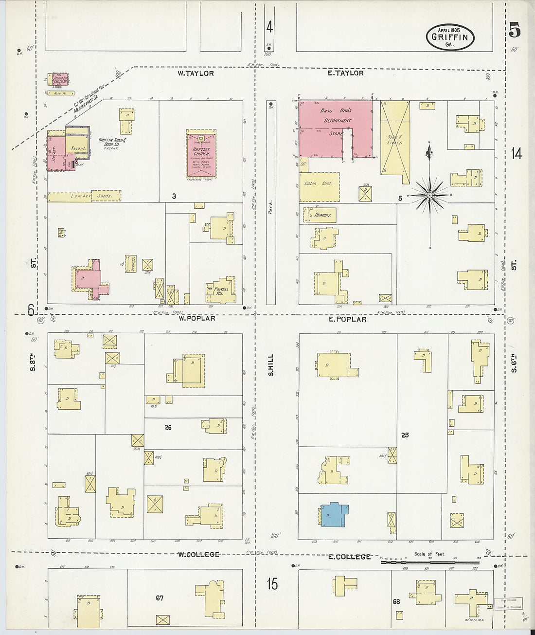 This old map of Griffin, Spalding County, Georgia was created by Sanborn Map Company in 1905