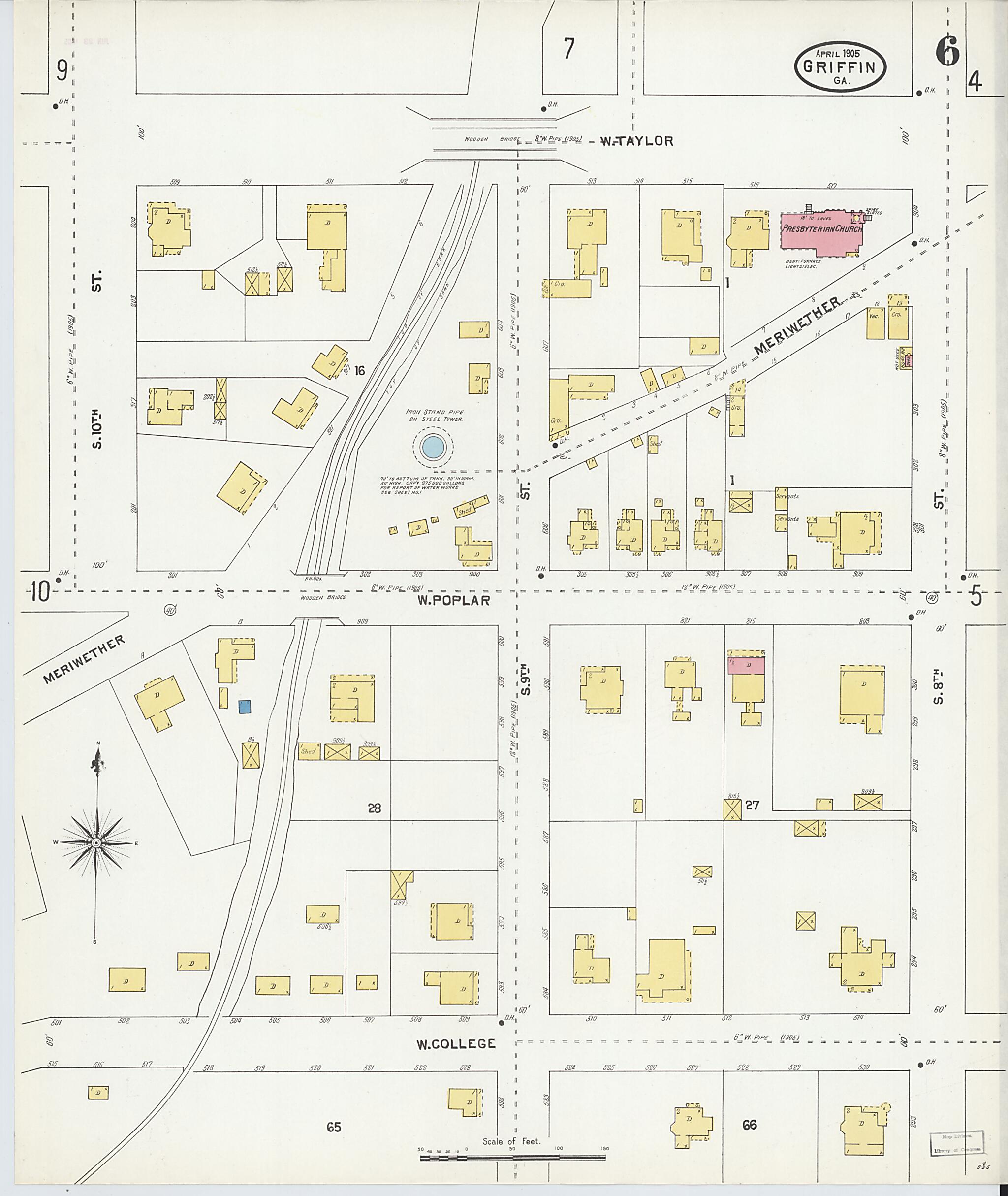 This old map of Griffin, Spalding County, Georgia was created by Sanborn Map Company in 1905