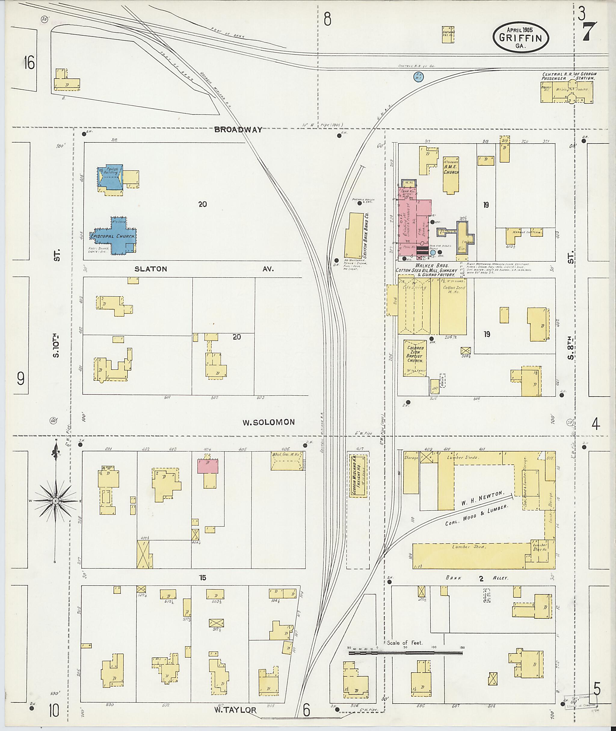 This old map of Griffin, Spalding County, Georgia was created by Sanborn Map Company in 1905