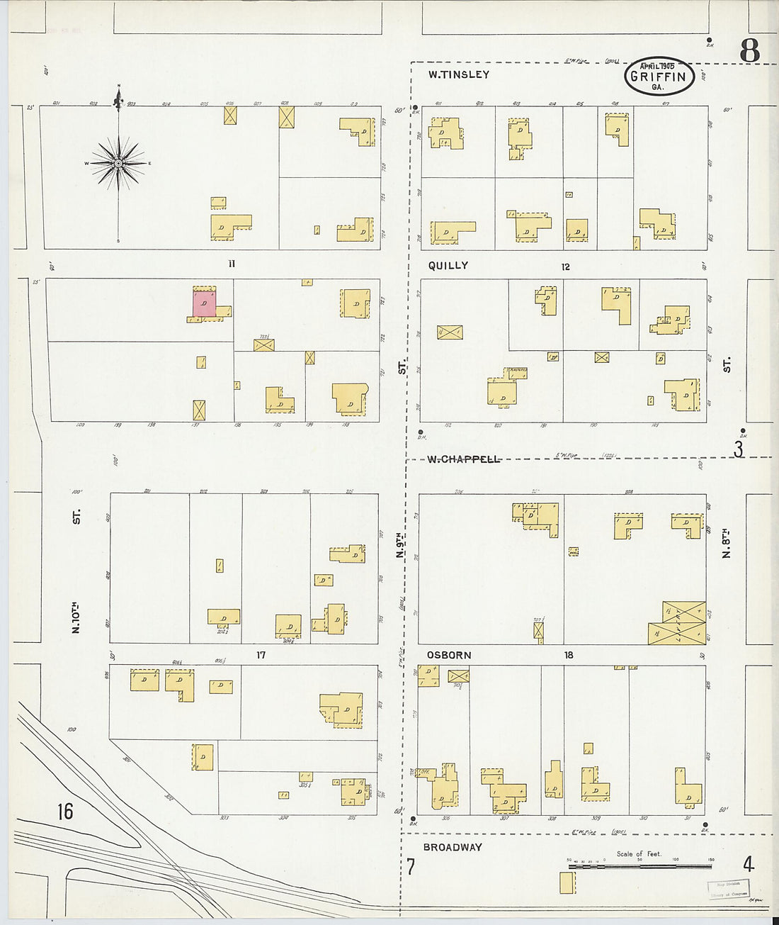 This old map of Griffin, Spalding County, Georgia was created by Sanborn Map Company in 1905