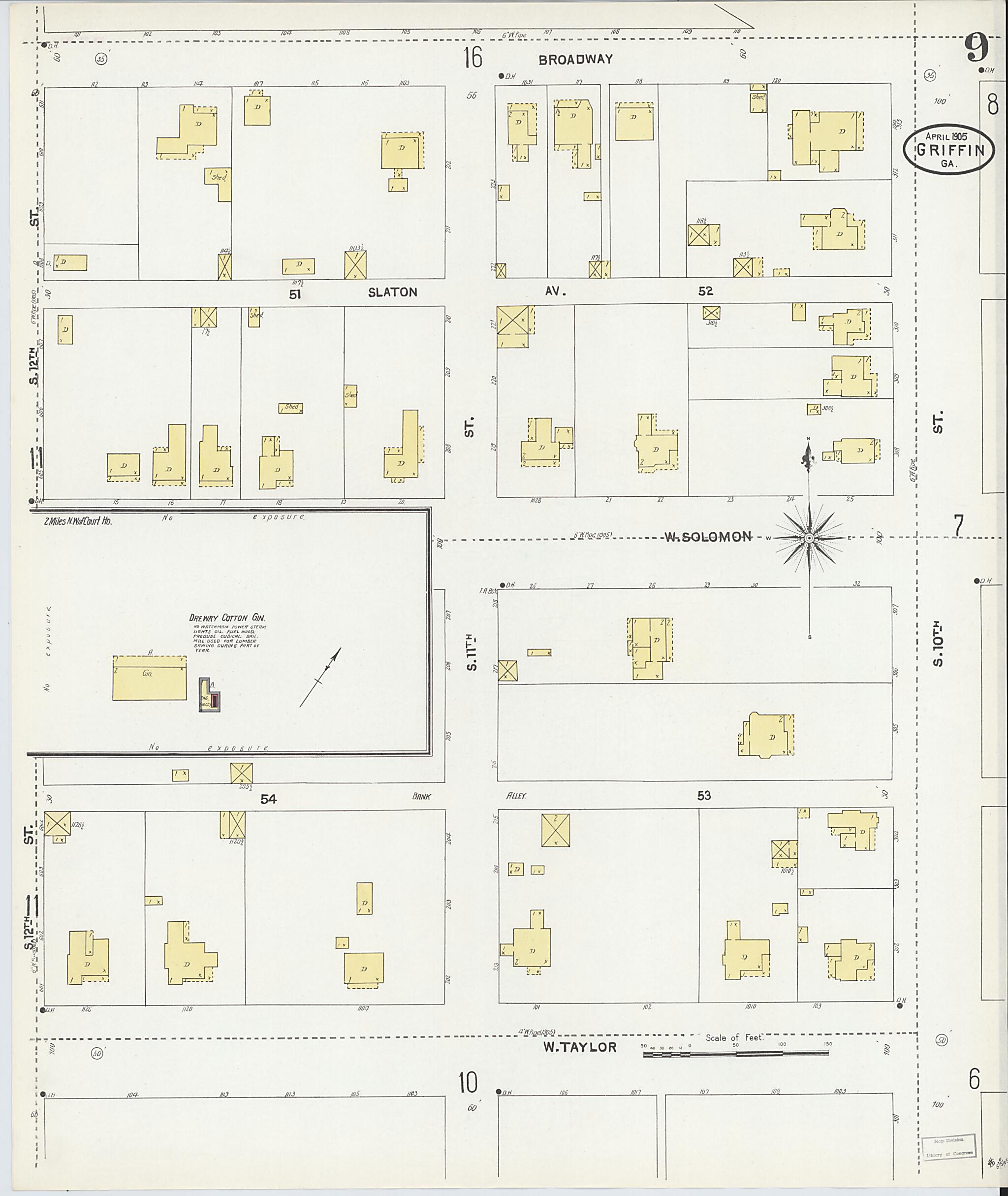 This old map of Griffin, Spalding County, Georgia was created by Sanborn Map Company in 1905