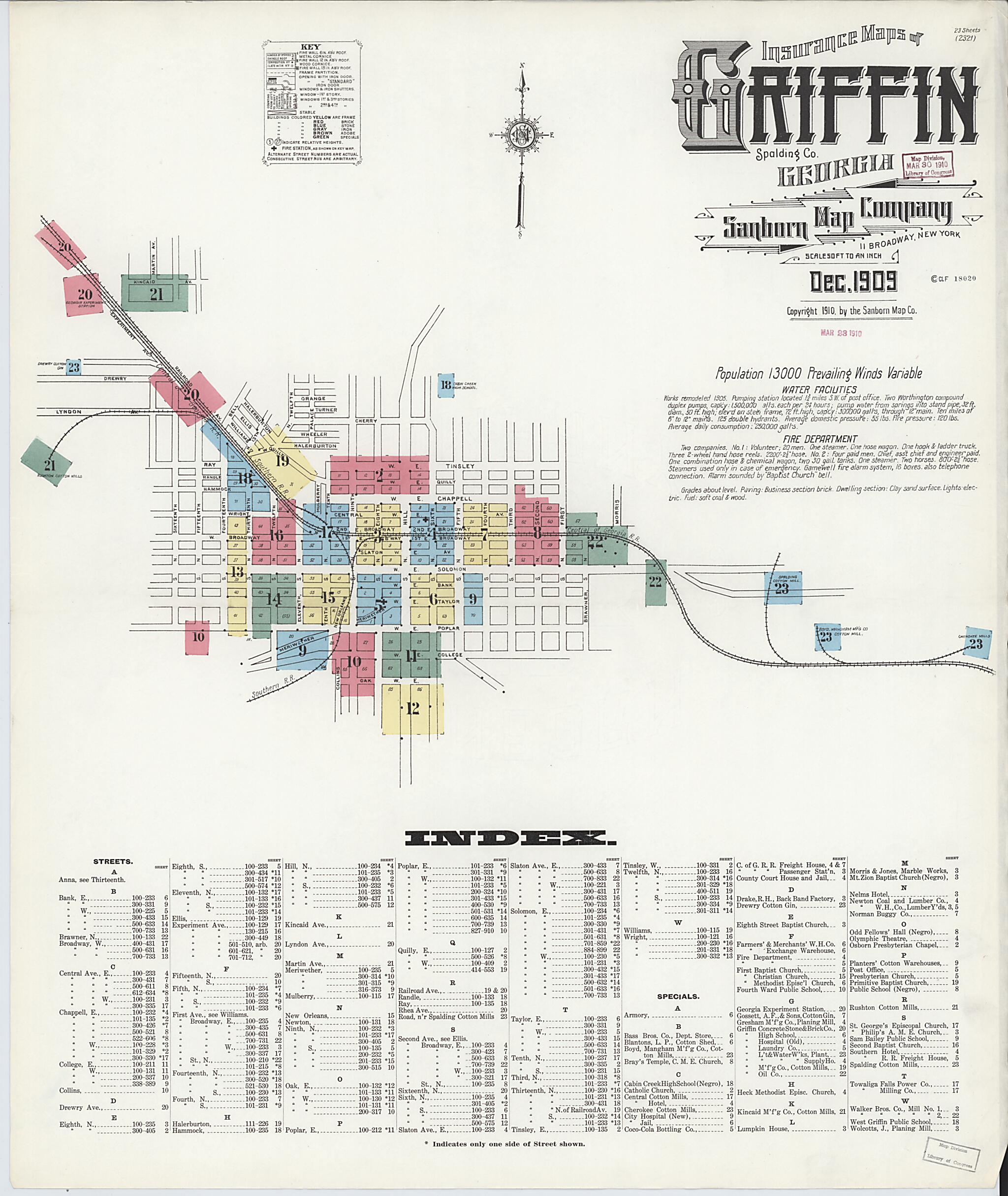 This old map of Griffin, Spalding County, Georgia was created by Sanborn Map Company in 1909