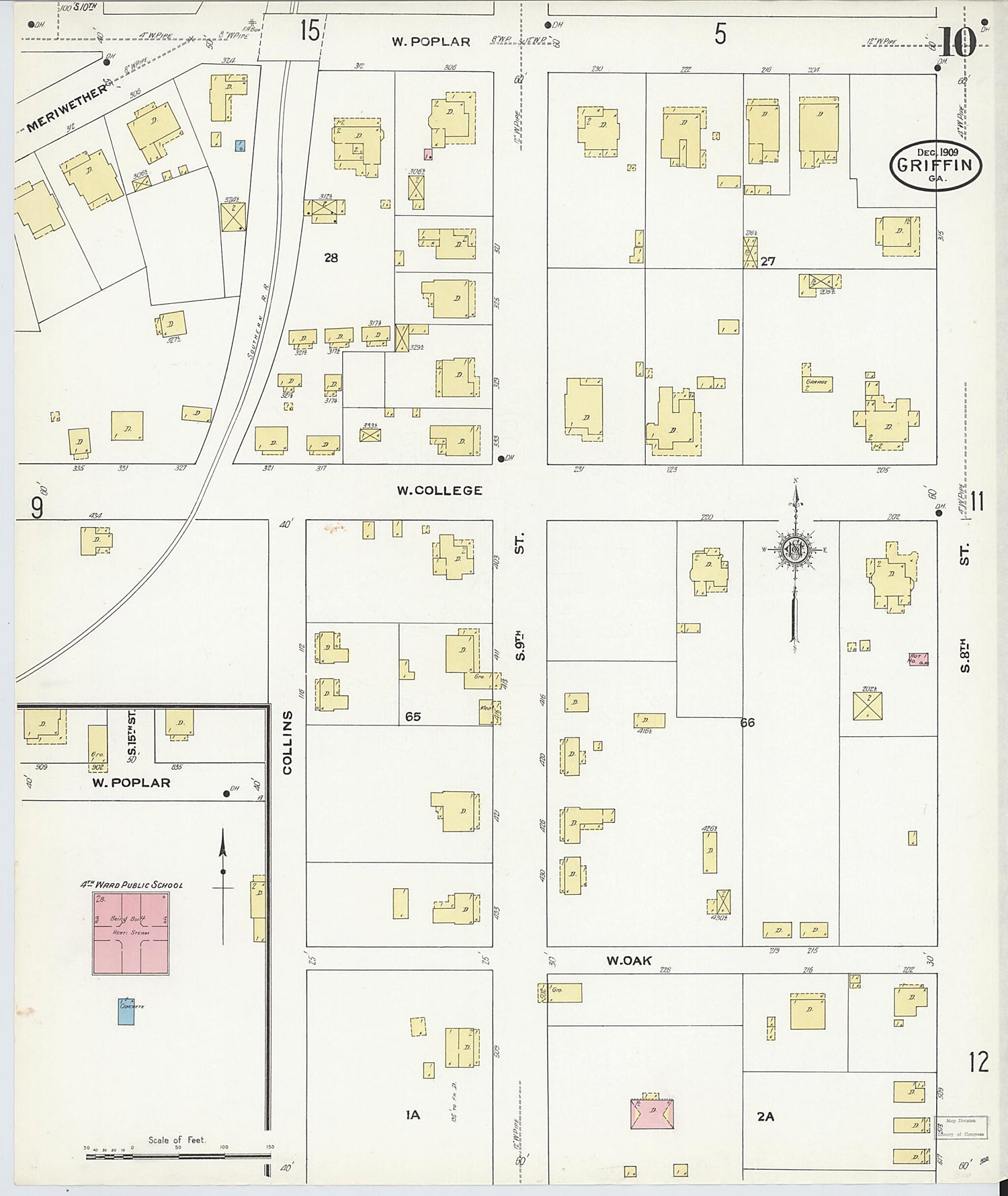 This old map of Griffin, Spalding County, Georgia was created by Sanborn Map Company in 1909