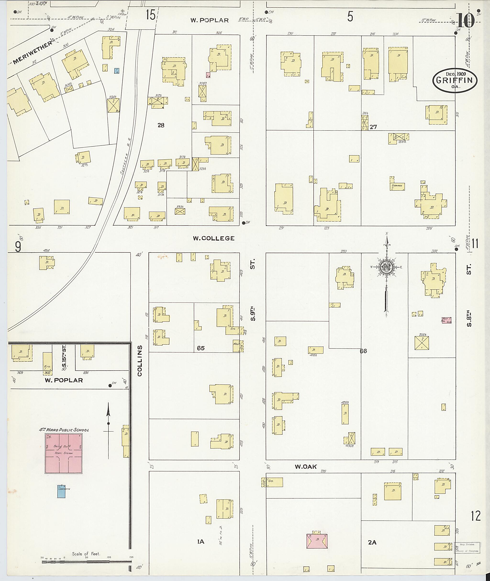 This old map of Griffin, Spalding County, Georgia was created by Sanborn Map Company in 1909