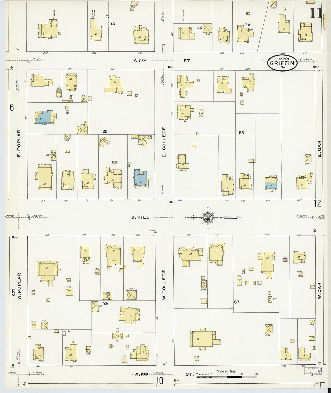 This old map of Griffin, Spalding County, Georgia was created by Sanborn Map Company in 1909