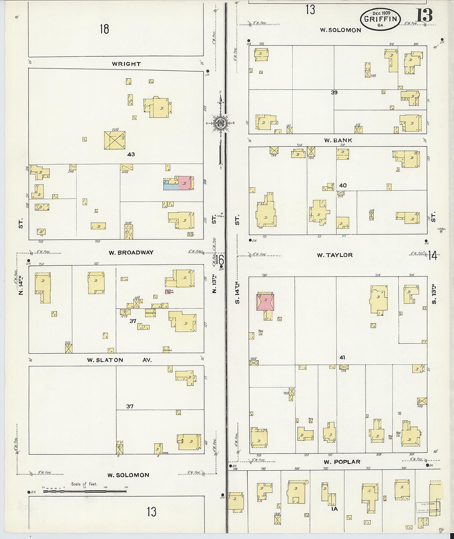 This old map of Griffin, Spalding County, Georgia was created by Sanborn Map Company in 1909