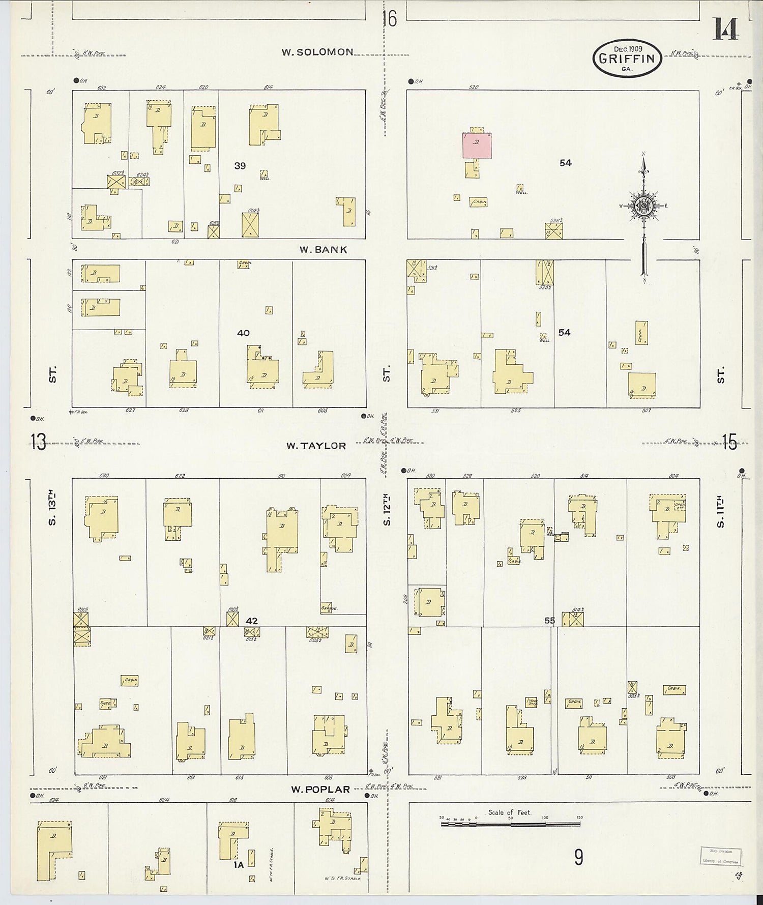 This old map of Griffin, Spalding County, Georgia was created by Sanborn Map Company in 1909