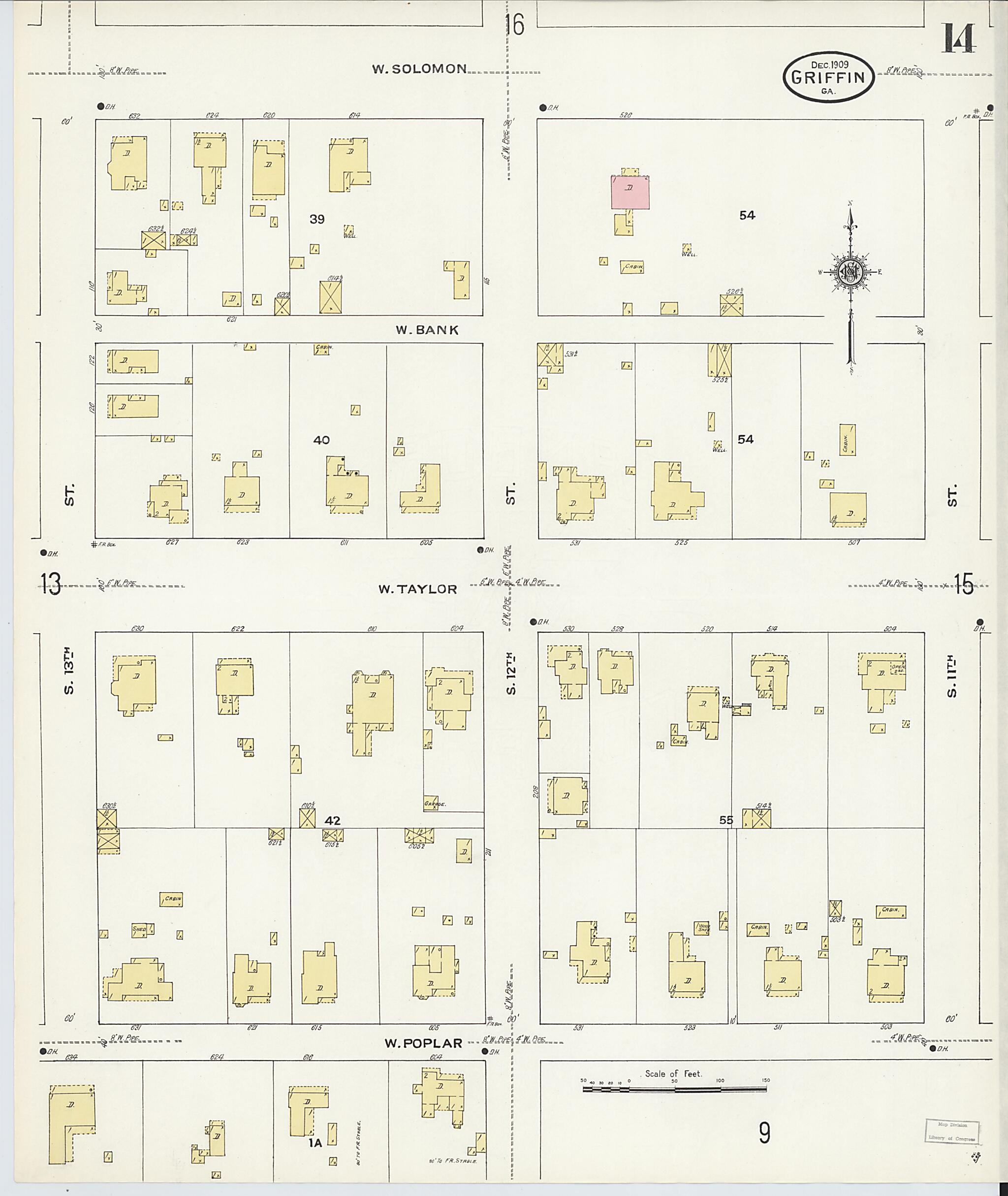 This old map of Griffin, Spalding County, Georgia was created by Sanborn Map Company in 1909