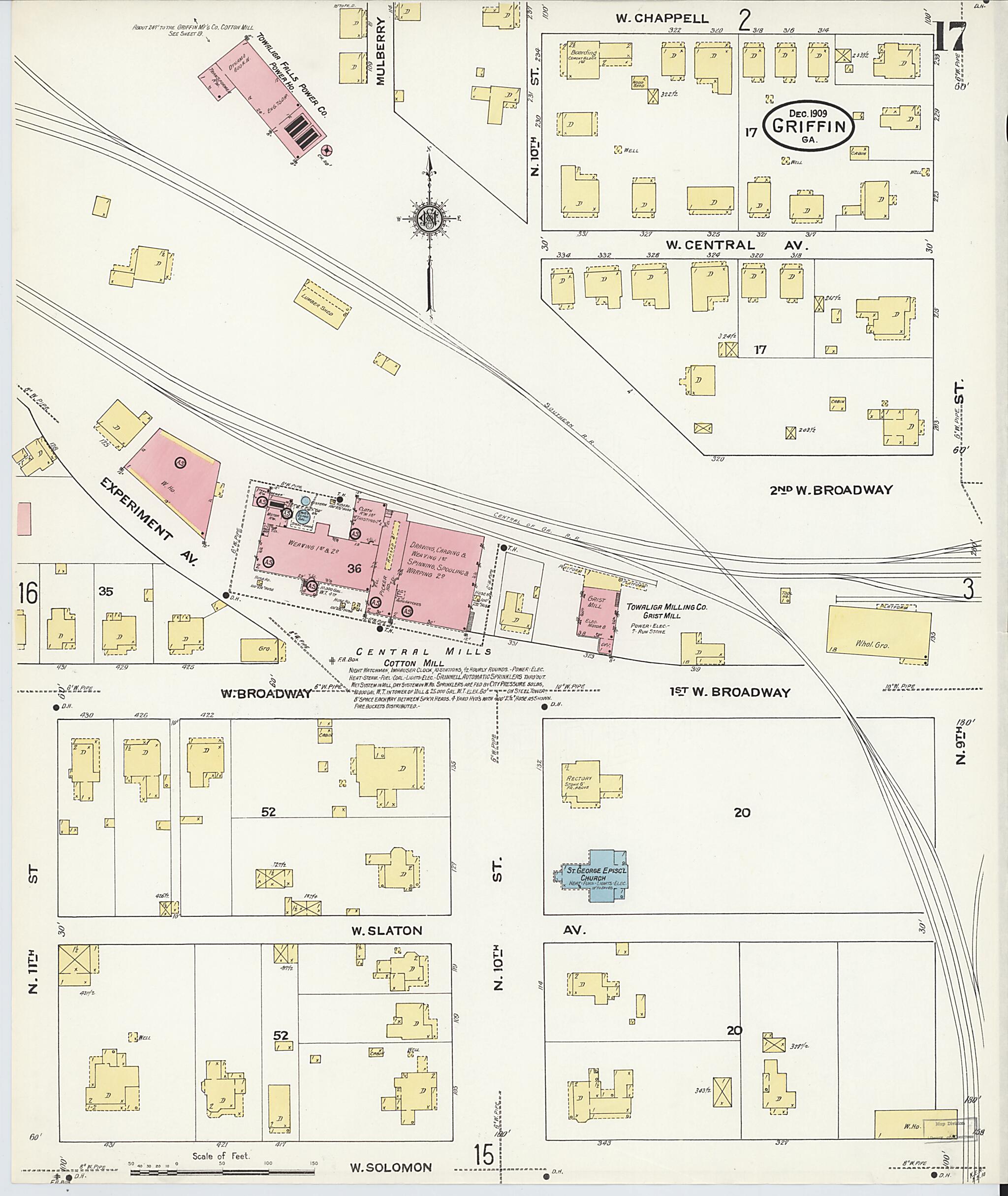 This old map of Griffin, Spalding County, Georgia was created by Sanborn Map Company in 1909