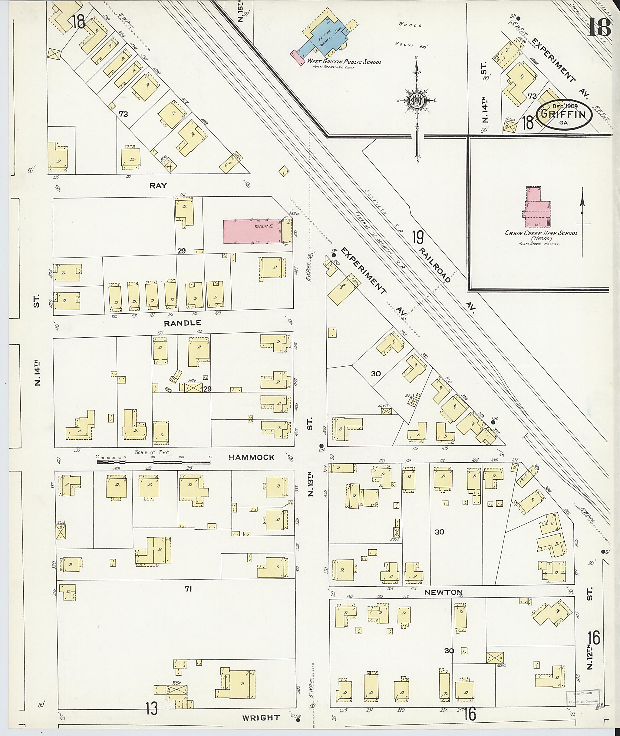 This old map of Griffin, Spalding County, Georgia was created by Sanborn Map Company in 1909