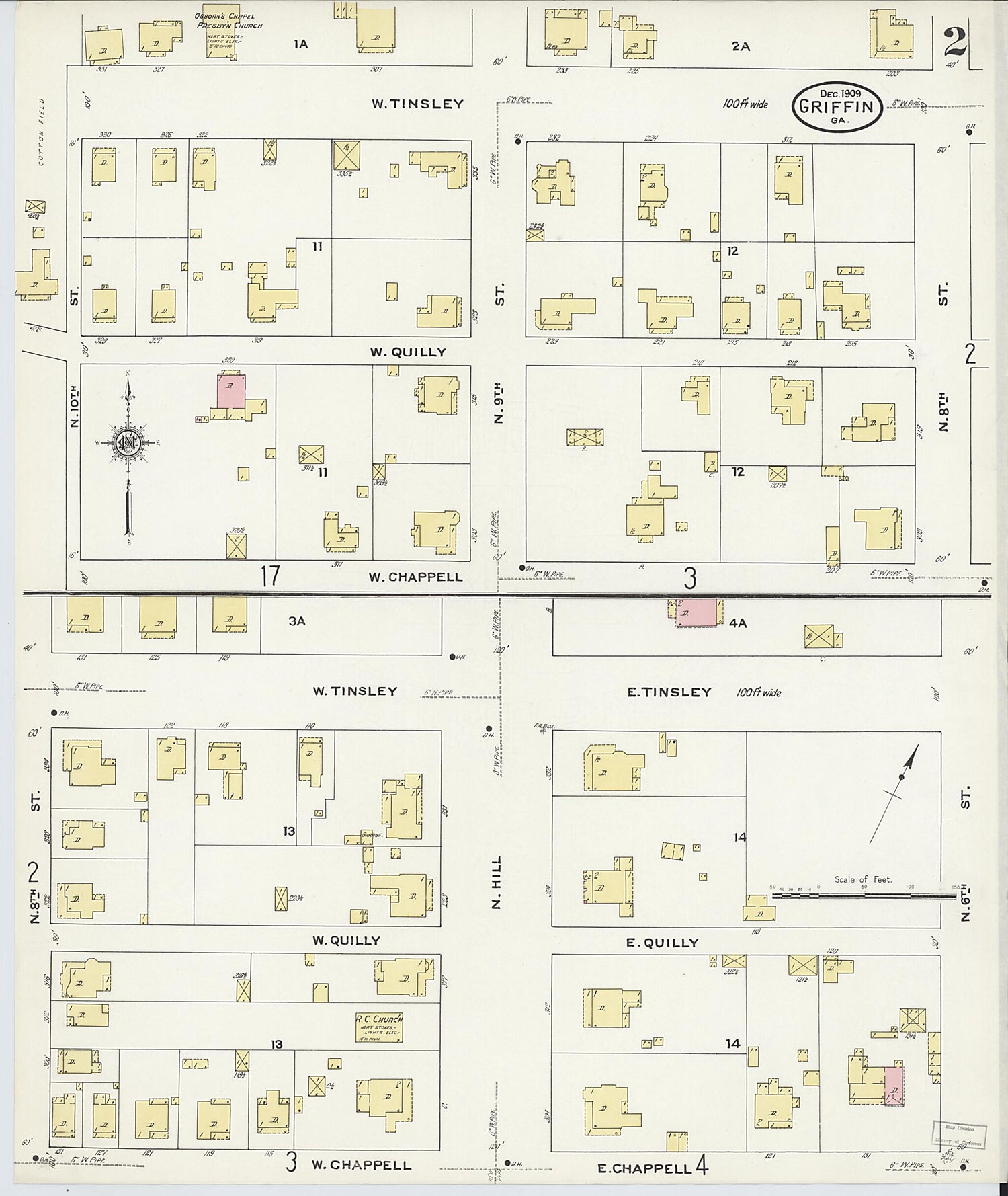 This old map of Griffin, Spalding County, Georgia was created by Sanborn Map Company in 1909