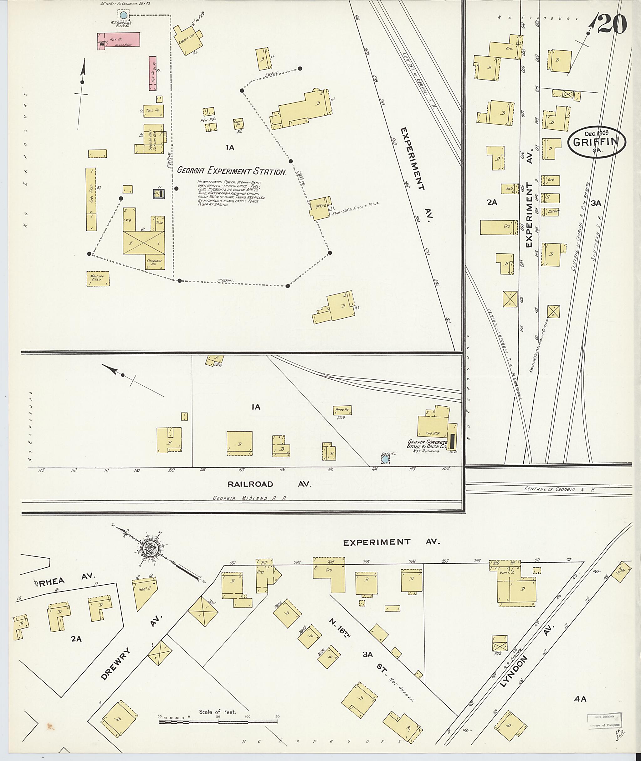 This old map of Griffin, Spalding County, Georgia was created by Sanborn Map Company in 1909