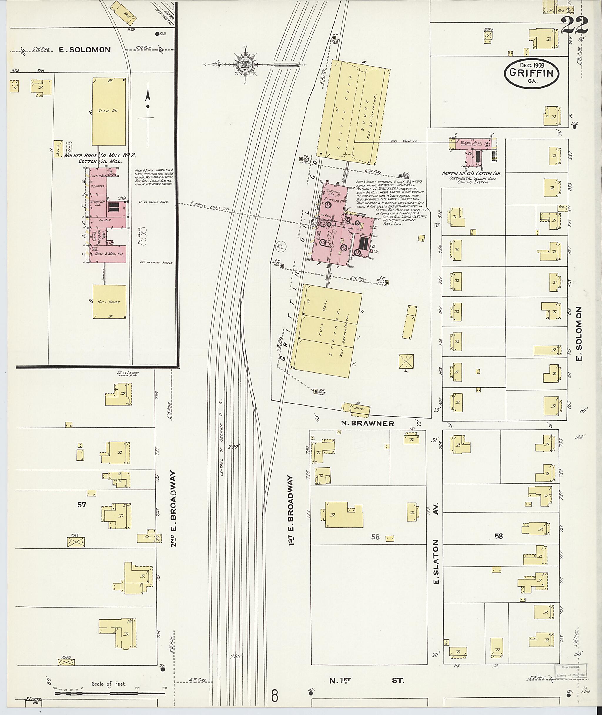 This old map of Griffin, Spalding County, Georgia was created by Sanborn Map Company in 1909