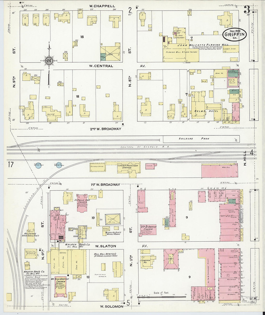 This old map of Griffin, Spalding County, Georgia was created by Sanborn Map Company in 1909