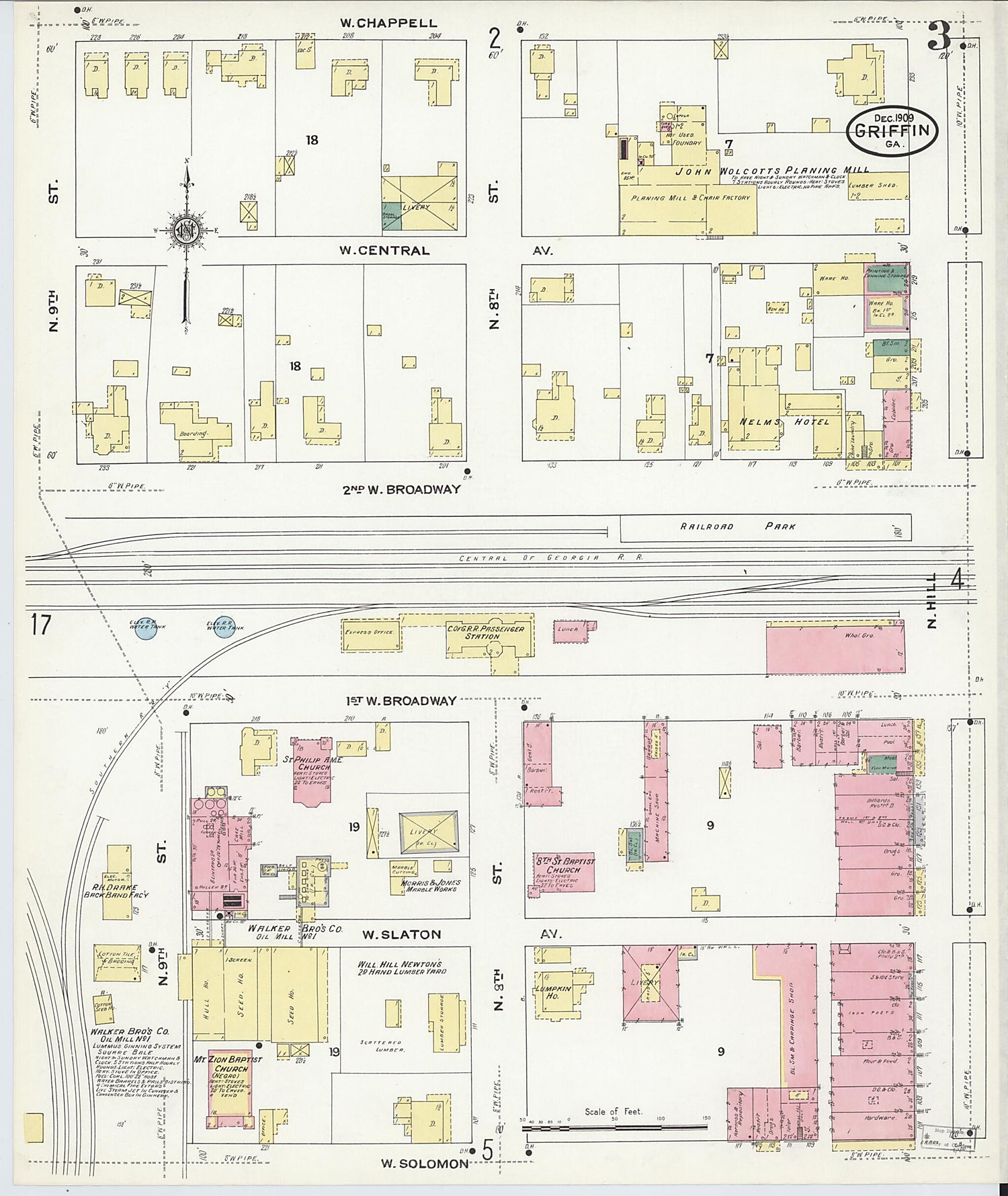 This old map of Griffin, Spalding County, Georgia was created by Sanborn Map Company in 1909