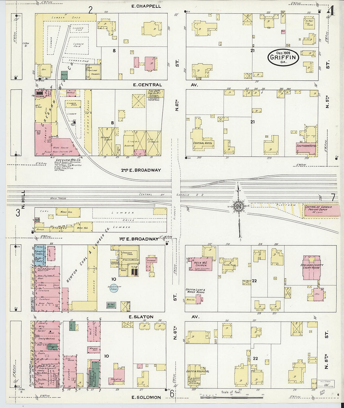 This old map of Griffin, Spalding County, Georgia was created by Sanborn Map Company in 1909