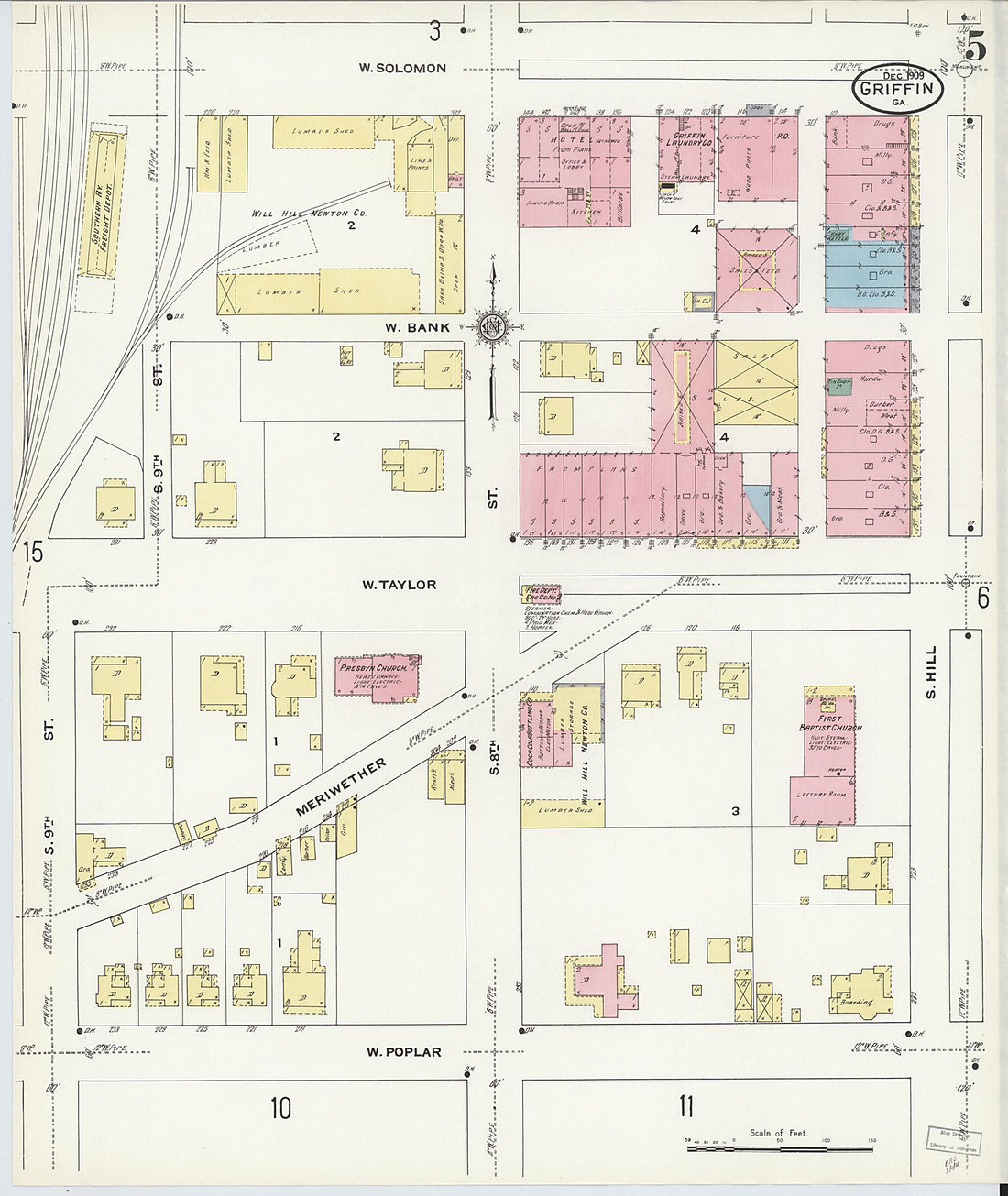 This old map of Griffin, Spalding County, Georgia was created by Sanborn Map Company in 1909