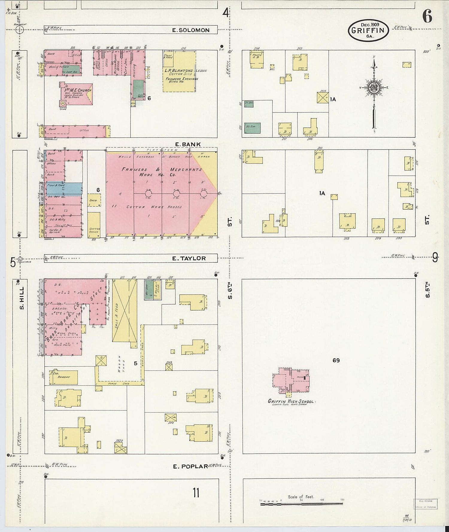 This old map of Griffin, Spalding County, Georgia was created by Sanborn Map Company in 1909