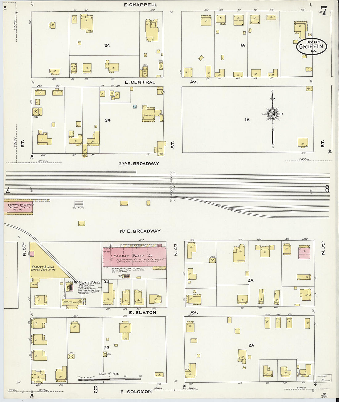 This old map of Griffin, Spalding County, Georgia was created by Sanborn Map Company in 1909