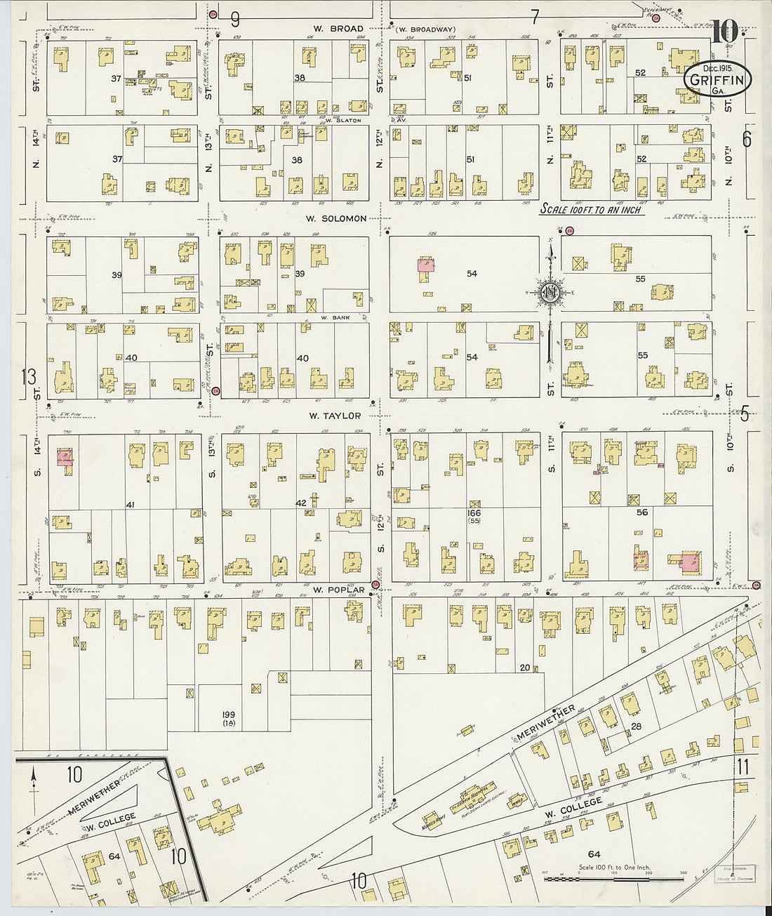 This old map of Griffin, Spalding County, Georgia was created by Sanborn Map Company in 1915