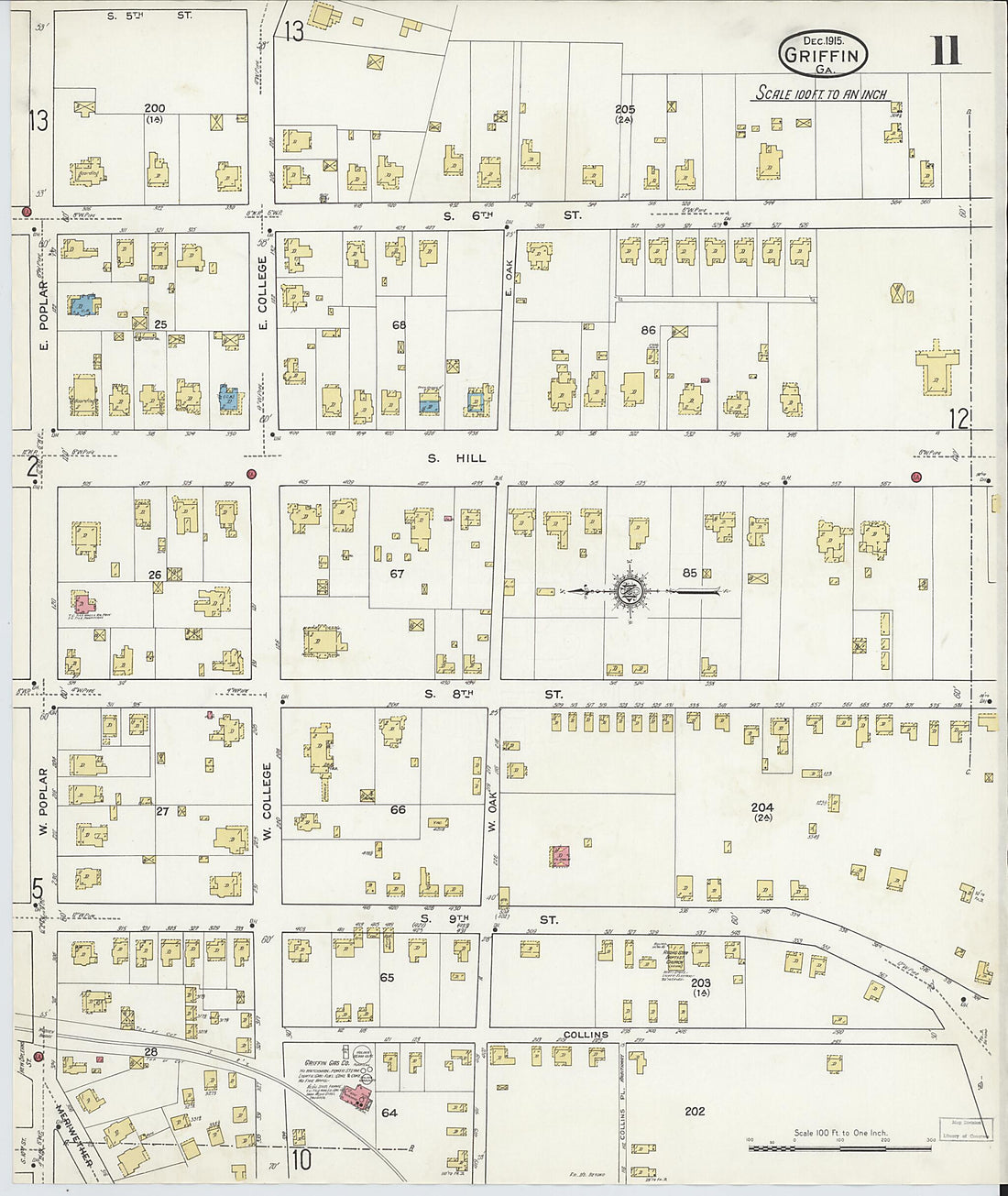 This old map of Griffin, Spalding County, Georgia was created by Sanborn Map Company in 1915