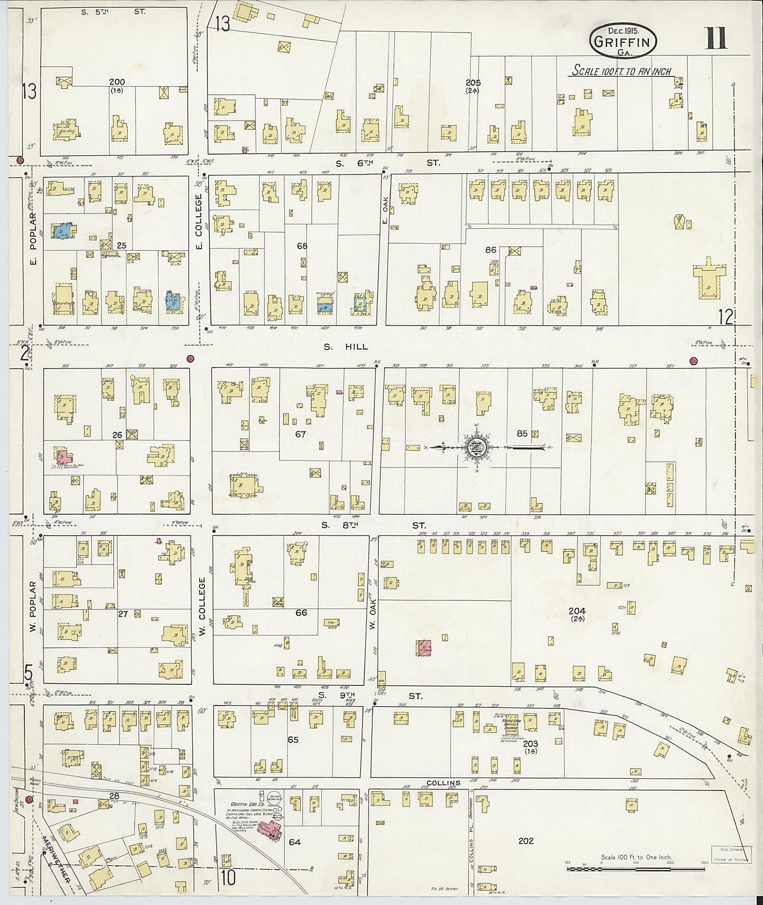 This old map of Griffin, Spalding County, Georgia was created by Sanborn Map Company in 1915