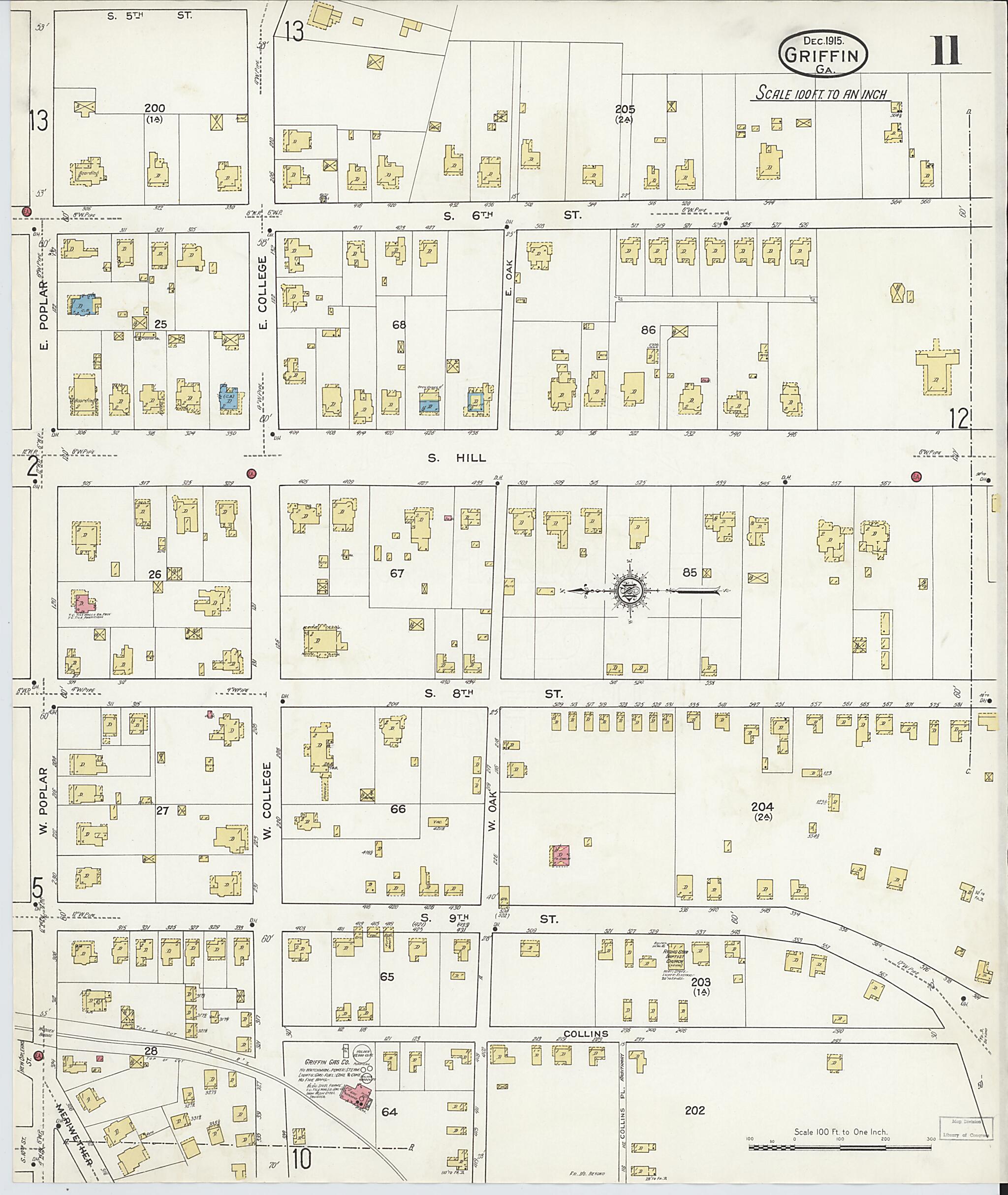 This old map of Griffin, Spalding County, Georgia was created by Sanborn Map Company in 1915