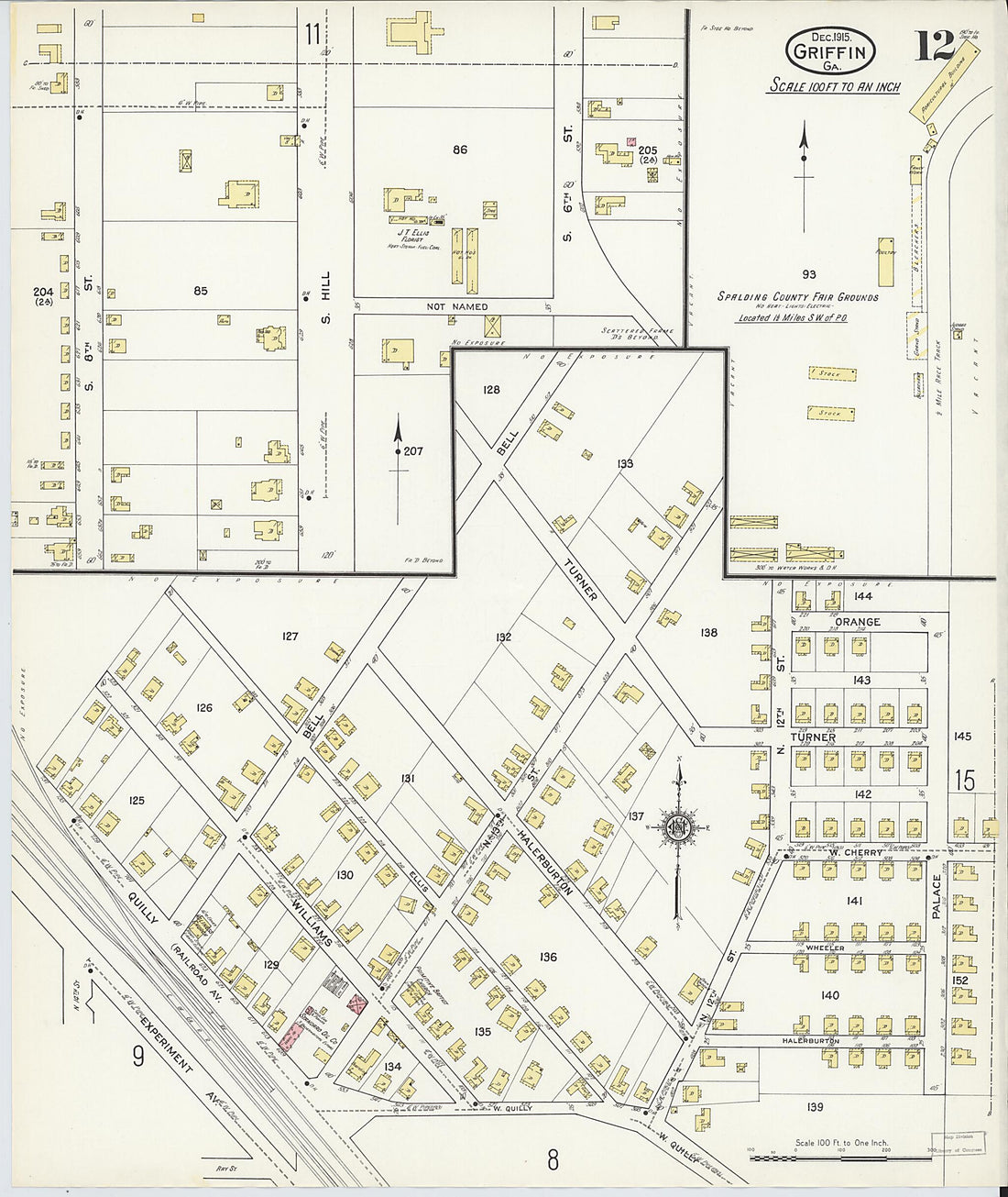 This old map of Griffin, Spalding County, Georgia was created by Sanborn Map Company in 1915