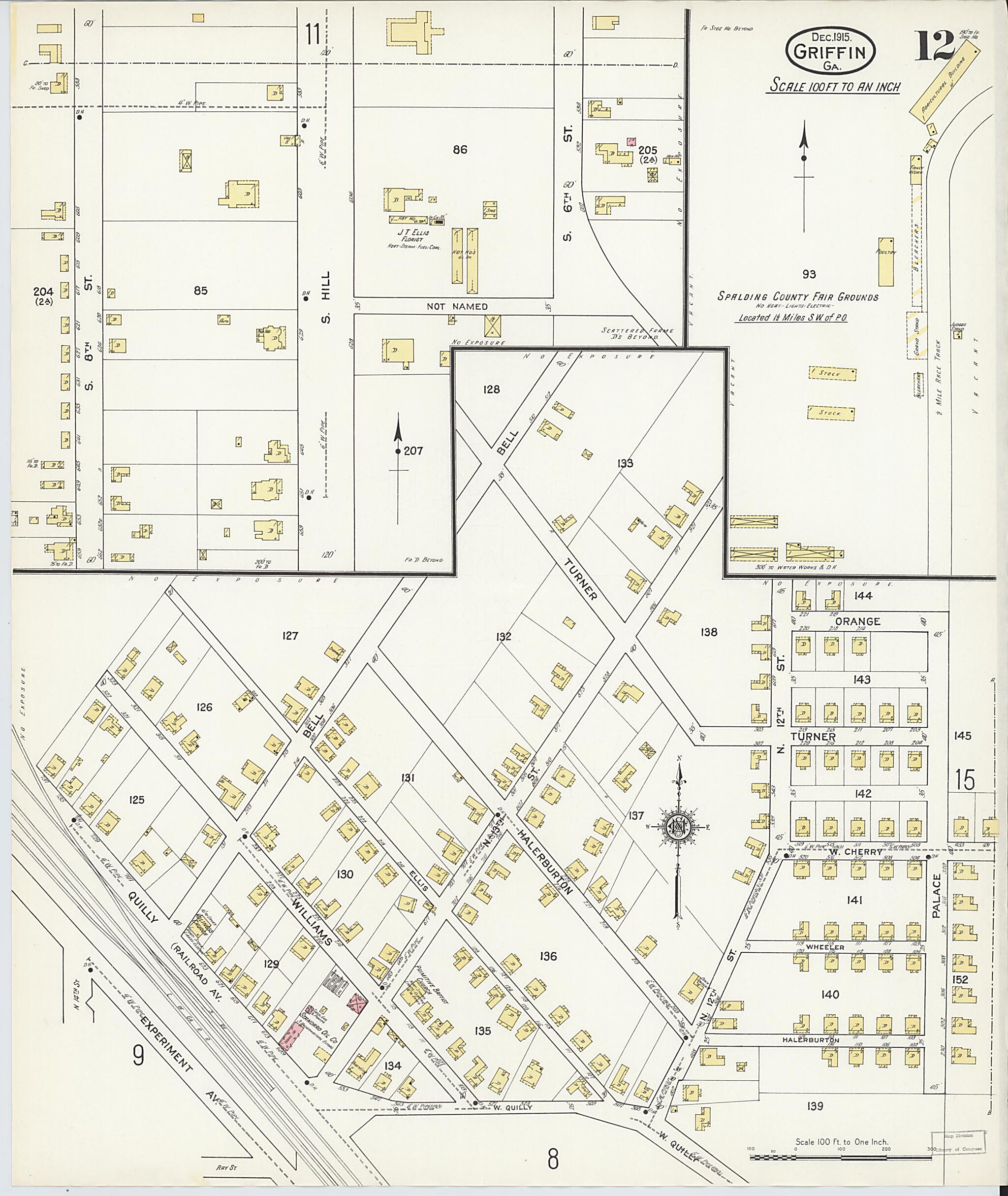 This old map of Griffin, Spalding County, Georgia was created by Sanborn Map Company in 1915