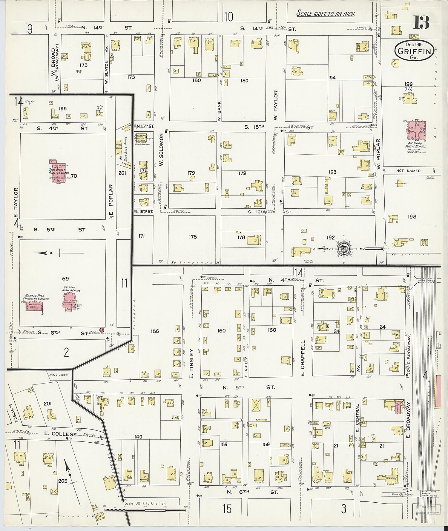 This old map of Griffin, Spalding County, Georgia was created by Sanborn Map Company in 1915