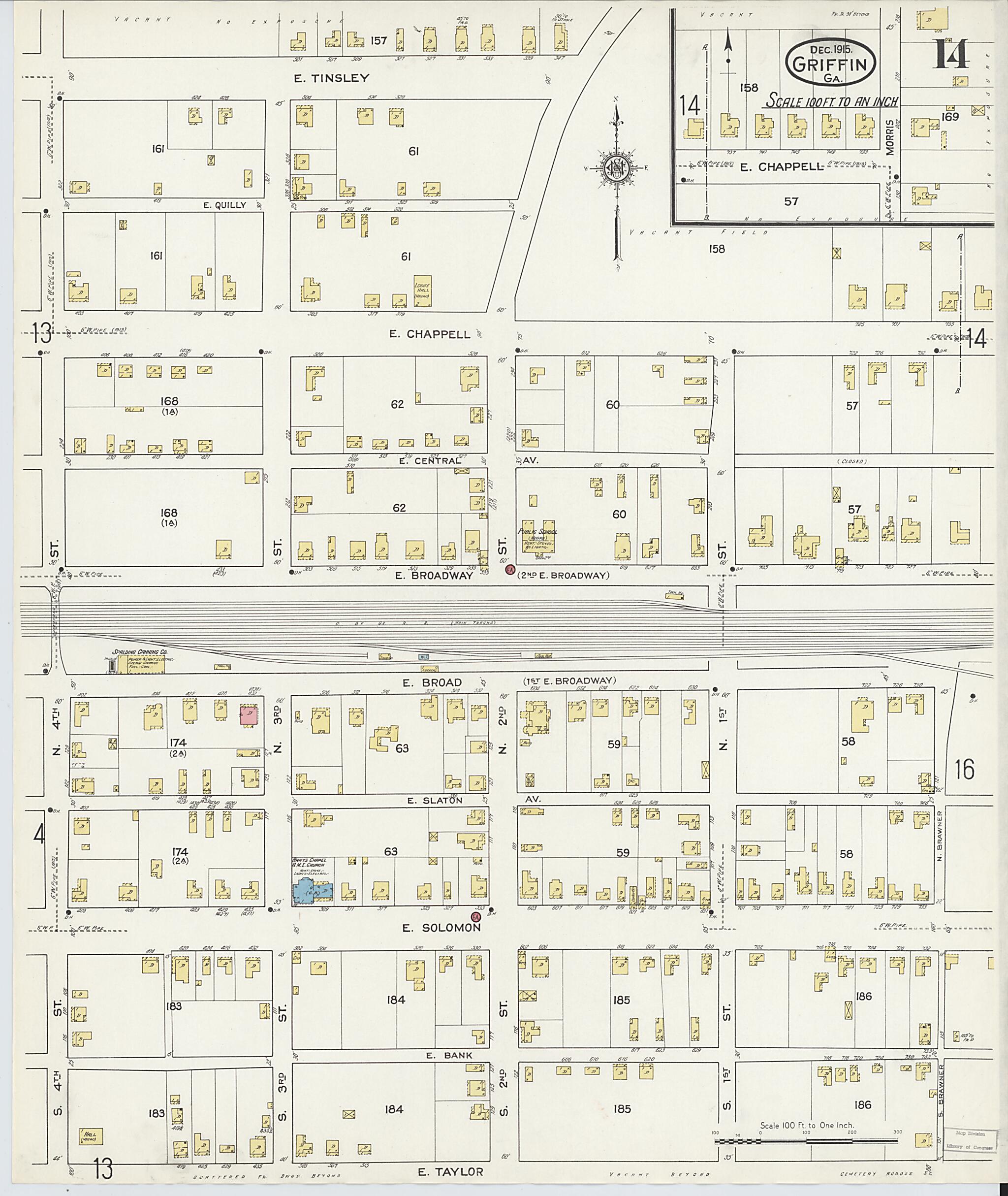 This old map of Griffin, Spalding County, Georgia was created by Sanborn Map Company in 1915