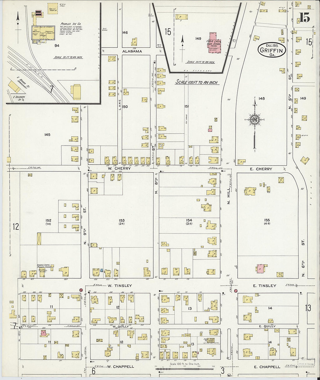 This old map of Griffin, Spalding County, Georgia was created by Sanborn Map Company in 1915