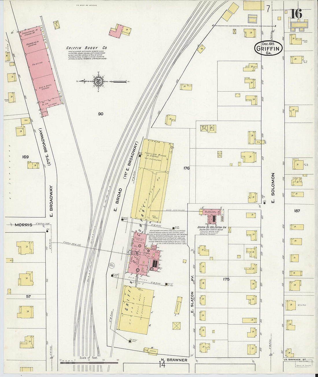 This old map of Griffin, Spalding County, Georgia was created by Sanborn Map Company in 1915