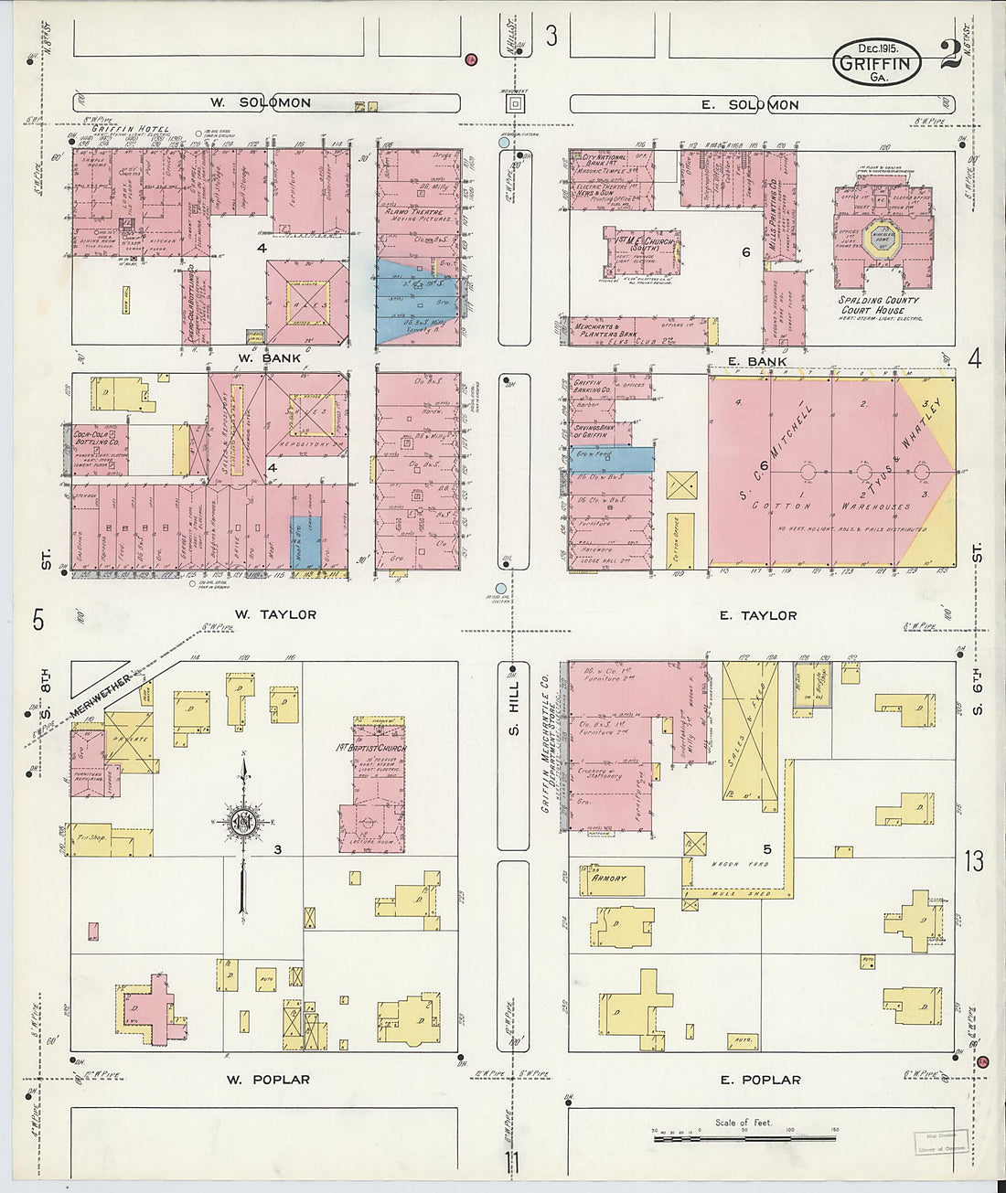 This old map of Griffin, Spalding County, Georgia was created by Sanborn Map Company in 1915